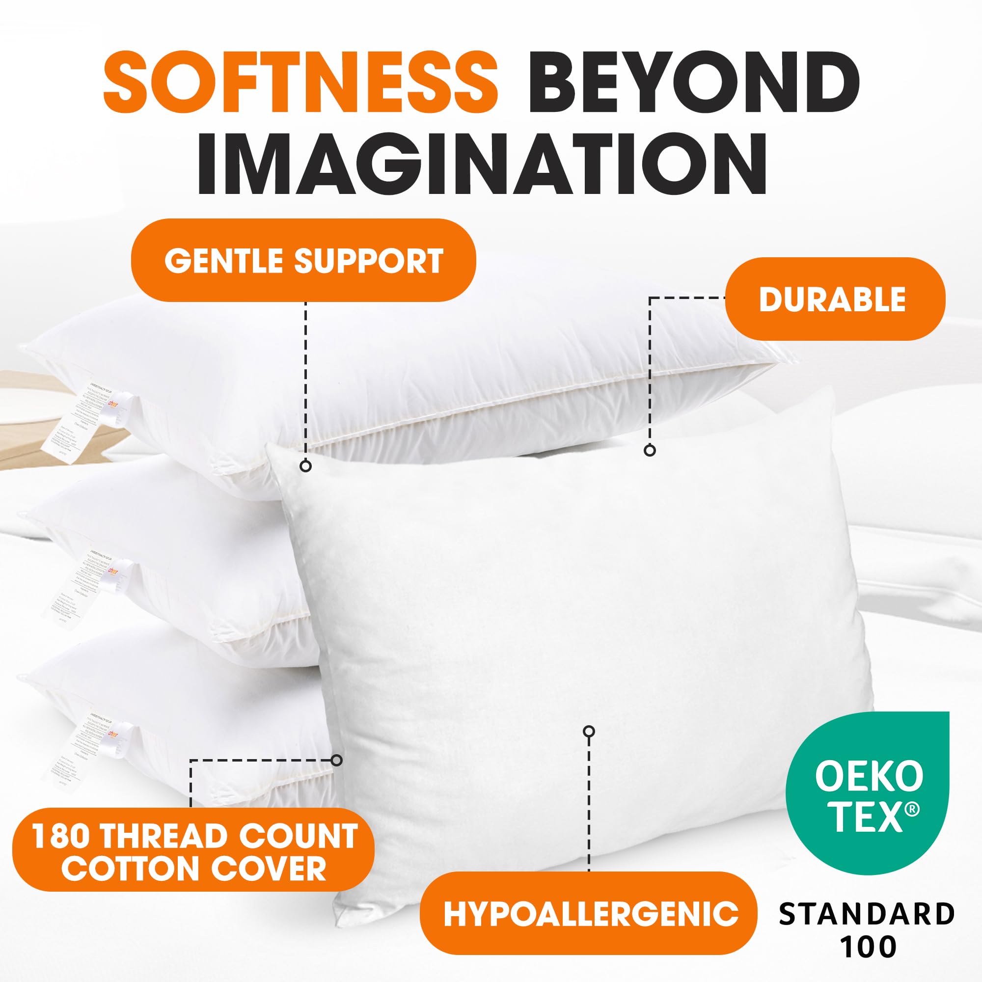 Premium Down Alternative Bed Pillows Set of 4 - Hotel Quality Standard Size Soft Pillows for Side, Back & Stomach Sleepers | Breathable & Hypoallergenic for Restful Sleep | Perfect for Guest Rooms, Master Bedroom & Airbnb