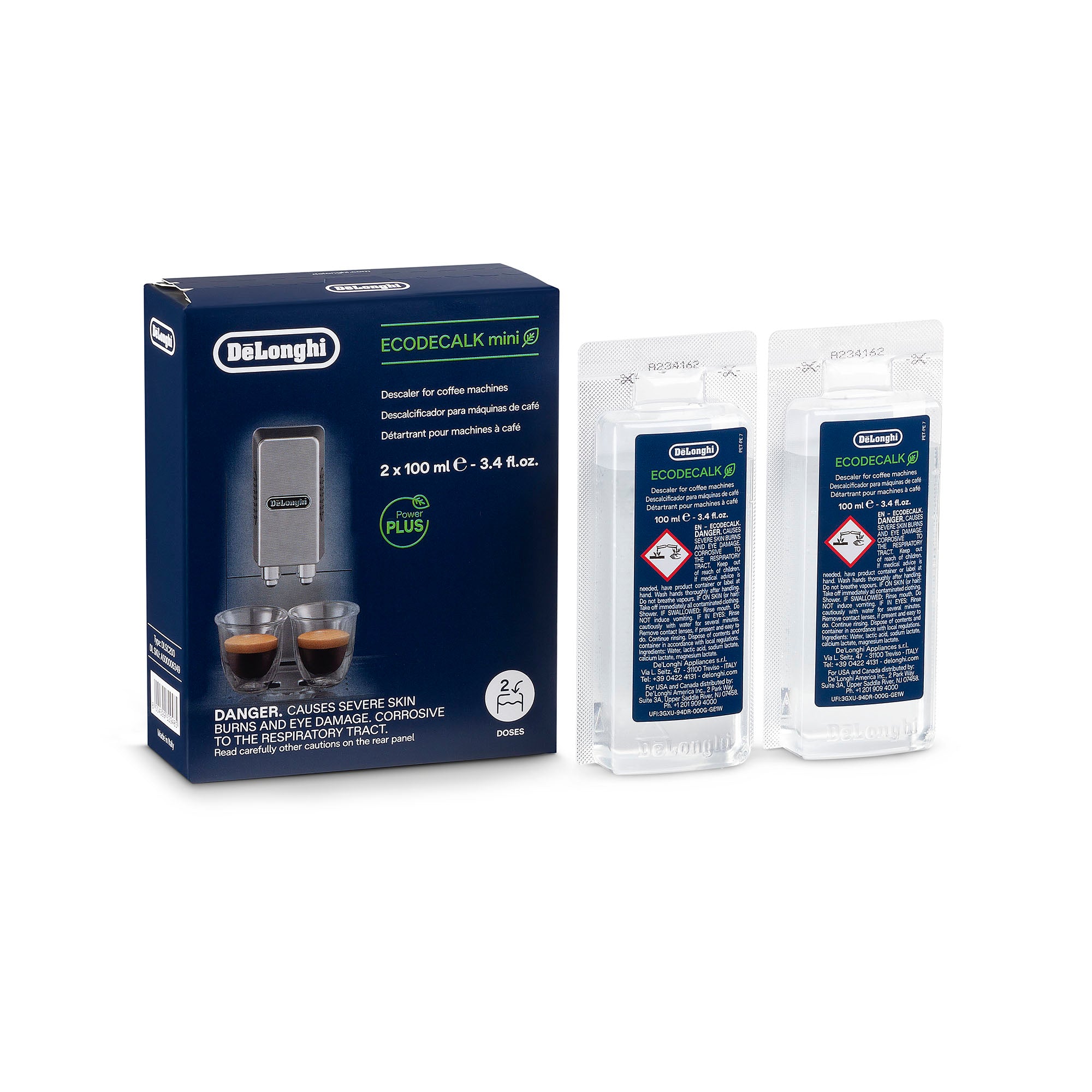 De'Longhi DLSC200 EcoDecalk Mini 2 x 100ml Descaling Solution for Coffee Machines - Removes Limescale & Extends Appliance Life | Perfect for Espresso Makers, Kettles & Steam Irons