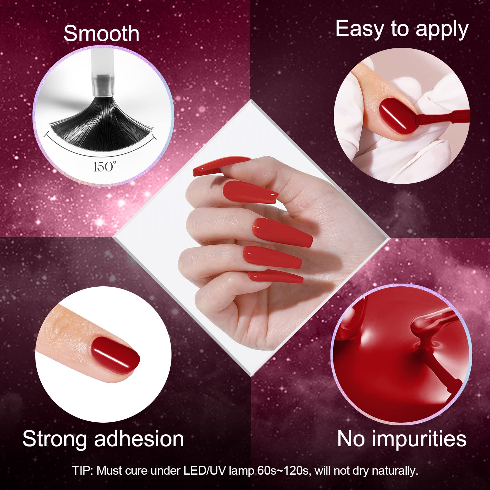 ROSALIND 6PCS Red Gel Nail Polish Set - Glitter Soak Off UV Gel Polish for Nail Art, Manicure & Pedicure | Perfect for Women's Day Gifts, Summer Nails & Professional Salon Use