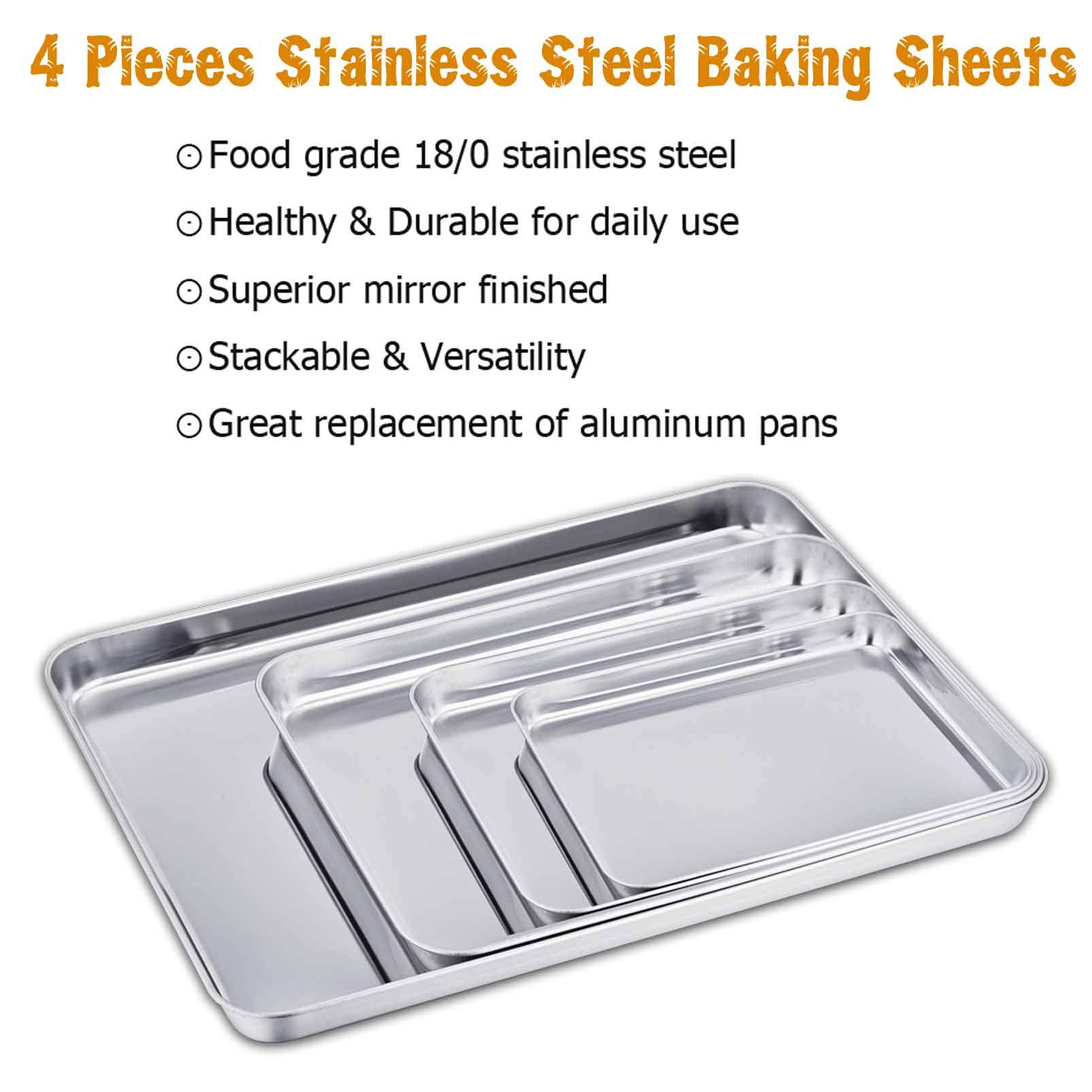 TeamFar 4-Piece Stainless Steel Baking Sheet Set - Non-Toxic, Rust-Free Cookie Pan & Baking Tray | Dishwasher Safe & Easy Clean | Perfect for Cookies, Roasting Veggies & Sheet Pan Dinners
