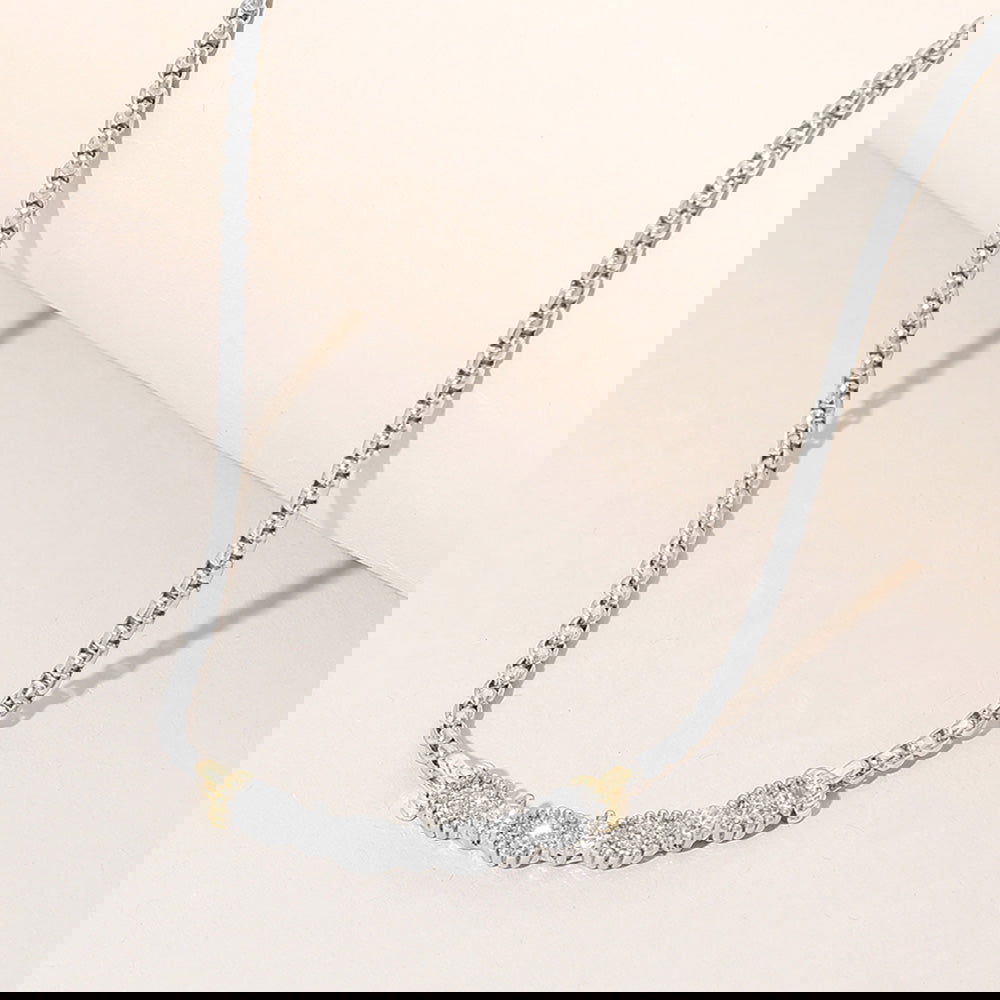 14K Gold Plated Two Tone CZ Stone Paved Necklace for Women - Elegant Cubic Zirconia Pendant Jewelry Gift for Birthday, Anniversary & Special Occasions