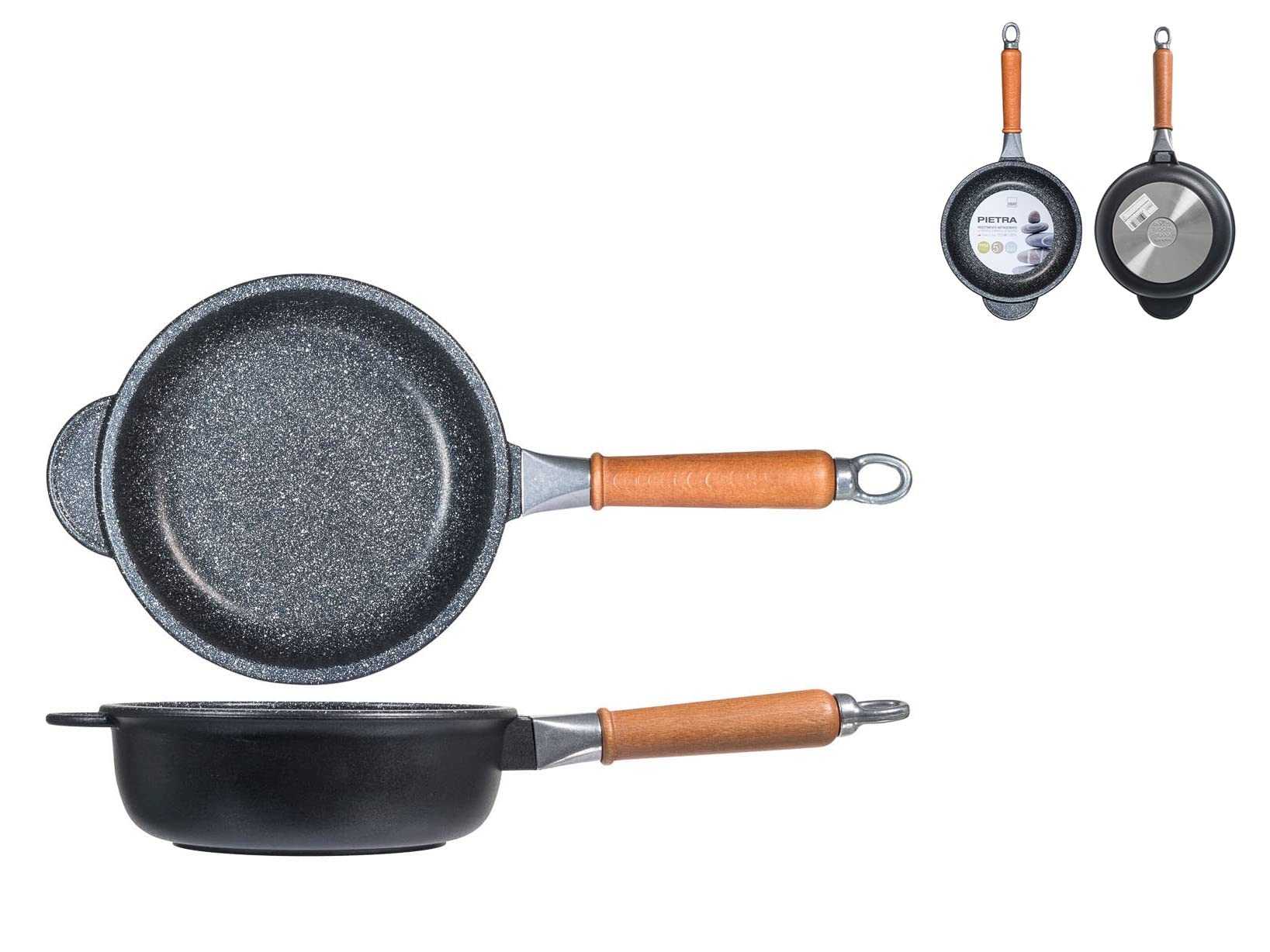 Non-Stick Frying Pan 20cm with Stone Wood Handle - H&H Black Skillet for Sauteing, Frying & Cooking - Perfect for Home Kitchen & Restaurant Use