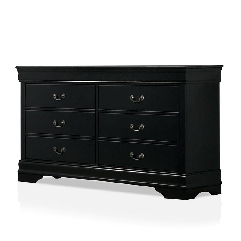 Furniture of America Jussy Transitional Solid Wood 6-Drawer Dresser in Black - Stylish Bedroom Storage for Clothes & Accessories - Perfect for Master Bedroom, Guest Room & Dorm Organization