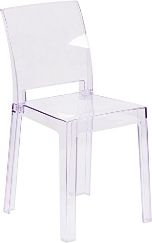 Flash Furniture Emilie Ghost Chair - Clear Crystal Square Back Modern Dining Chair for Kitchen, Dining Room, and Office | Stylish Transparent Seating Solution