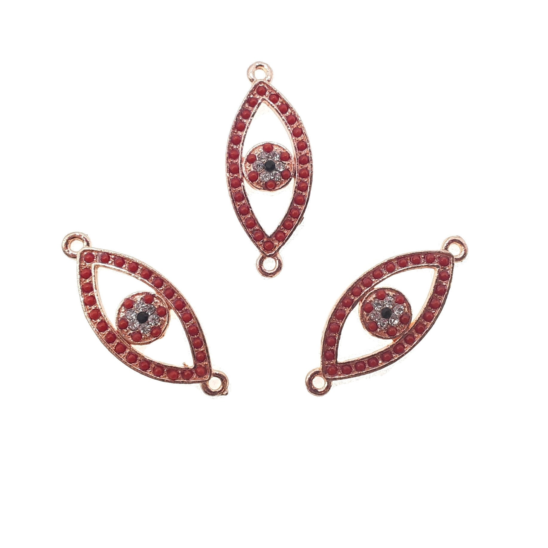 Evil Eye Charm Pendant Necklace - Rose Gold Plated Copper with Micro Pave Red/Green Zircon (15x30mm) - Protection Jewelry for Women, Gift for Her, Birthday, Anniversary, Travel & Everyday Wear
