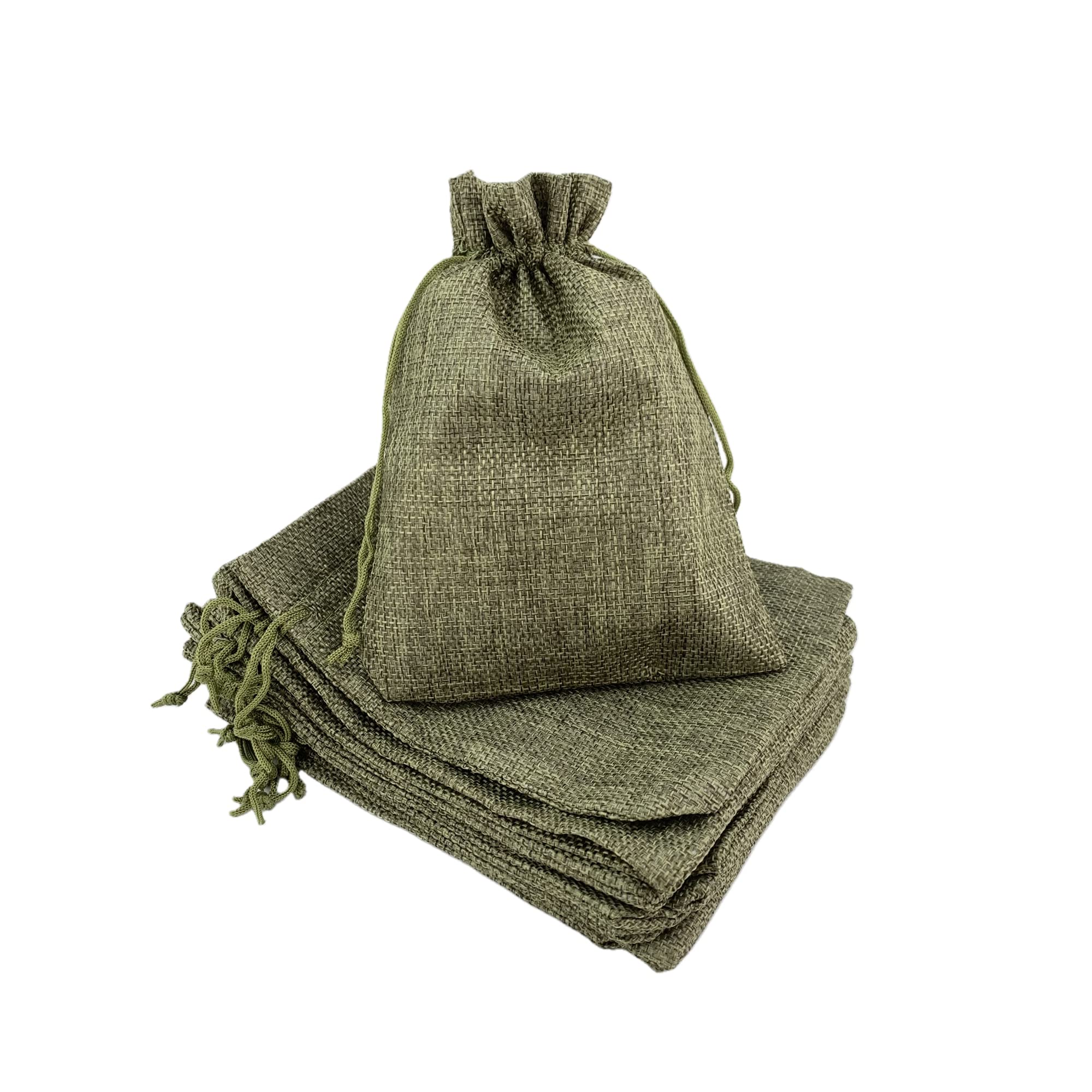 Palmhomee 25 Pack Burlap Drawstring Gift Bags - 6x8 Inch Moss Green Linen Jewelry Pouches for Wedding Favors, Birthday Party Treats & Holiday Gifts | Perfect for DIY Crafts, Bridal Shower Favors & Small Gift Packaging