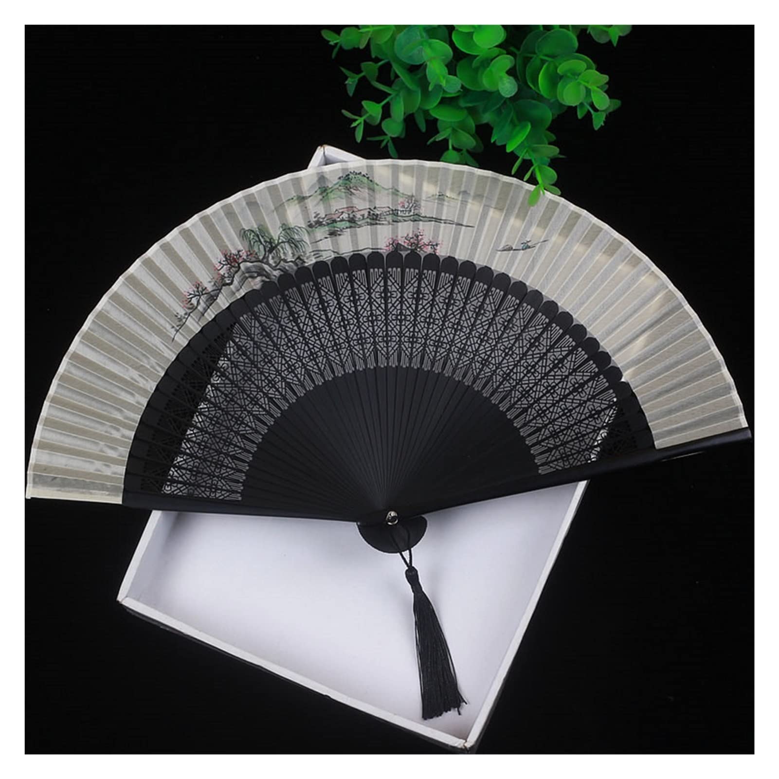 YWEEL Personalized Pride Rave Fan - Handheld Chinese Hanfu Decorative Fan with Artistic Landscape Painting & Hollow-Carved Design - Home Décor, Wedding, Cosplay, Stage Performance Accessories (Color B)