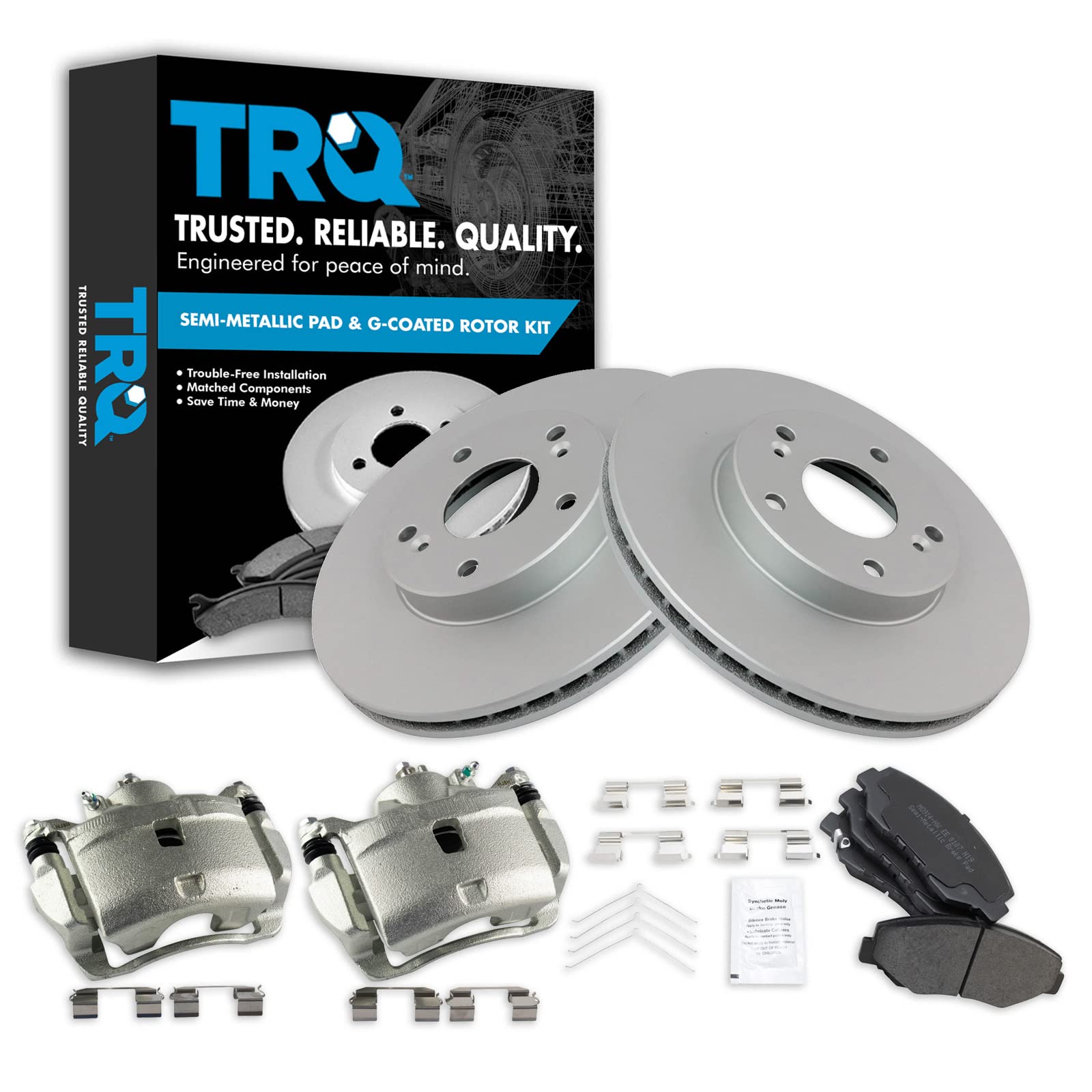 Premium TRQ Front Brake Pad & Rotor Kit - Semi-Metallic Vented G-Coated Brake Pads & Rotors - Compatible with 2014-2015 Acura ILX, 2003-2017 Honda Accord, 2013-2019 Civic - Perfect for Daily Commuting & Highway Driving