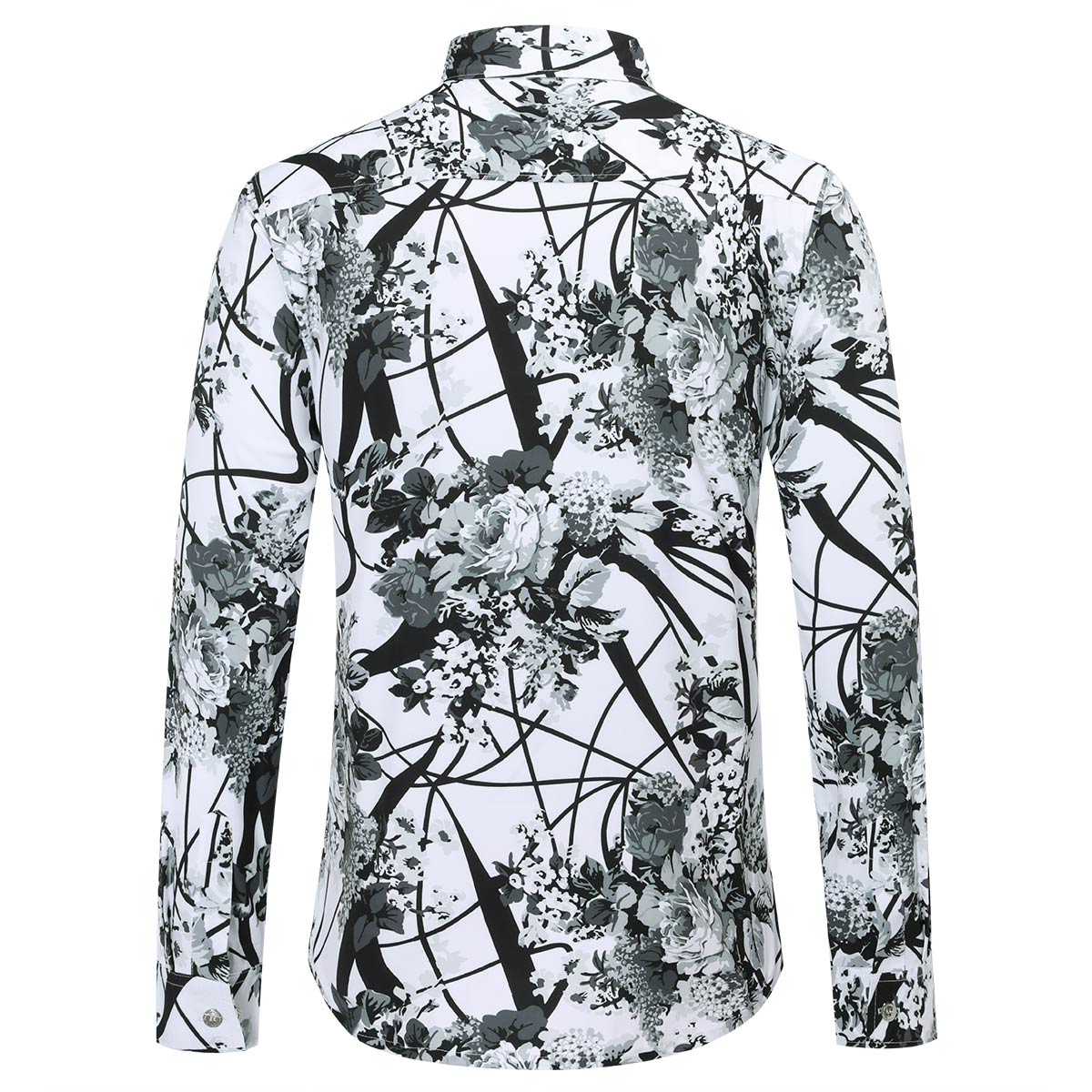 Slim Fit White Plum Blossom Print Shirt for Men - Casual Black Button Down Shirt for Office, Date Night & Spring Outfits