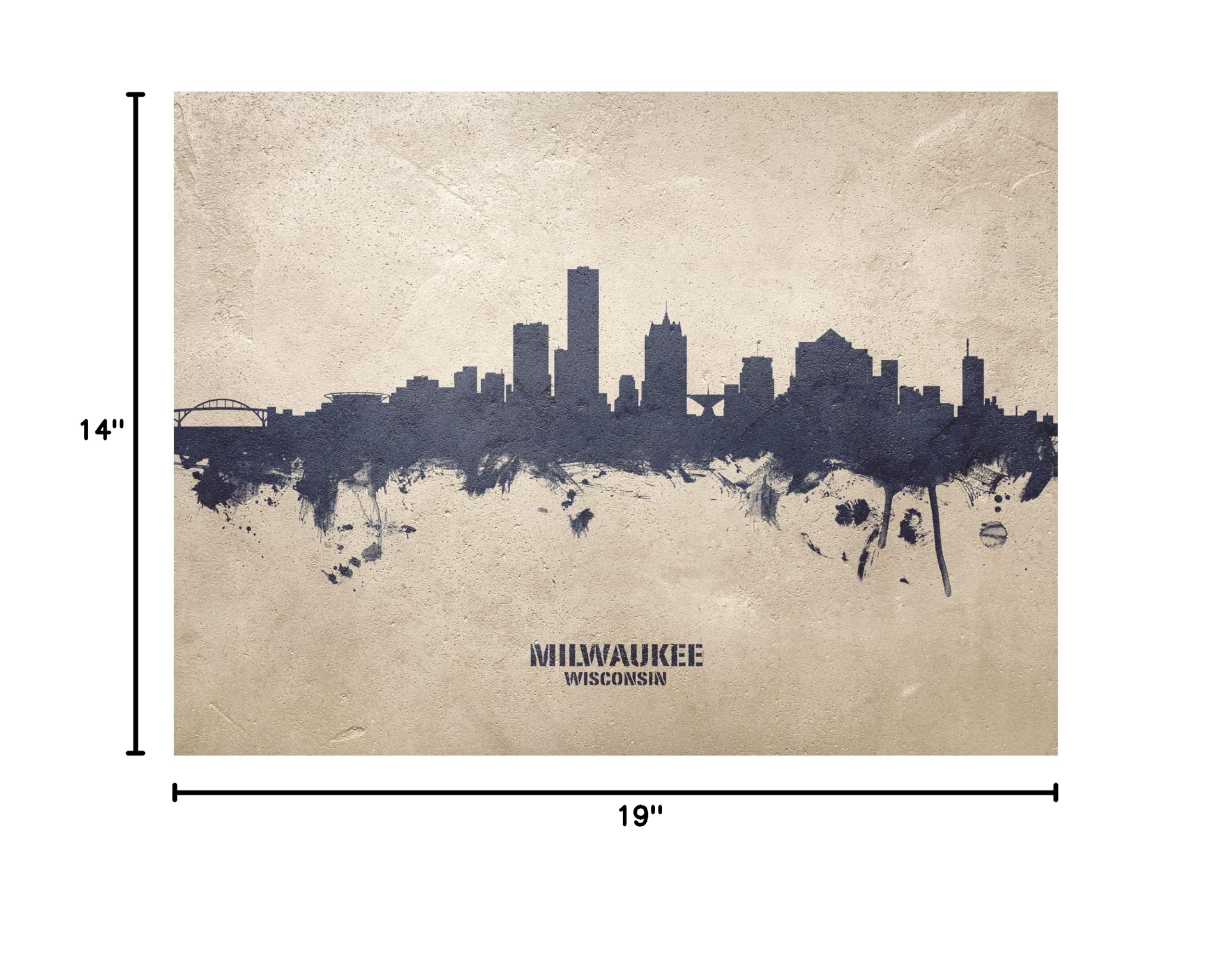 Michael Tompsett Milwaukee Wisconsin Skyline Concrete Canvas Art Print - Modern Cityscape Wall Decor for Living Room, Office & Bedroom