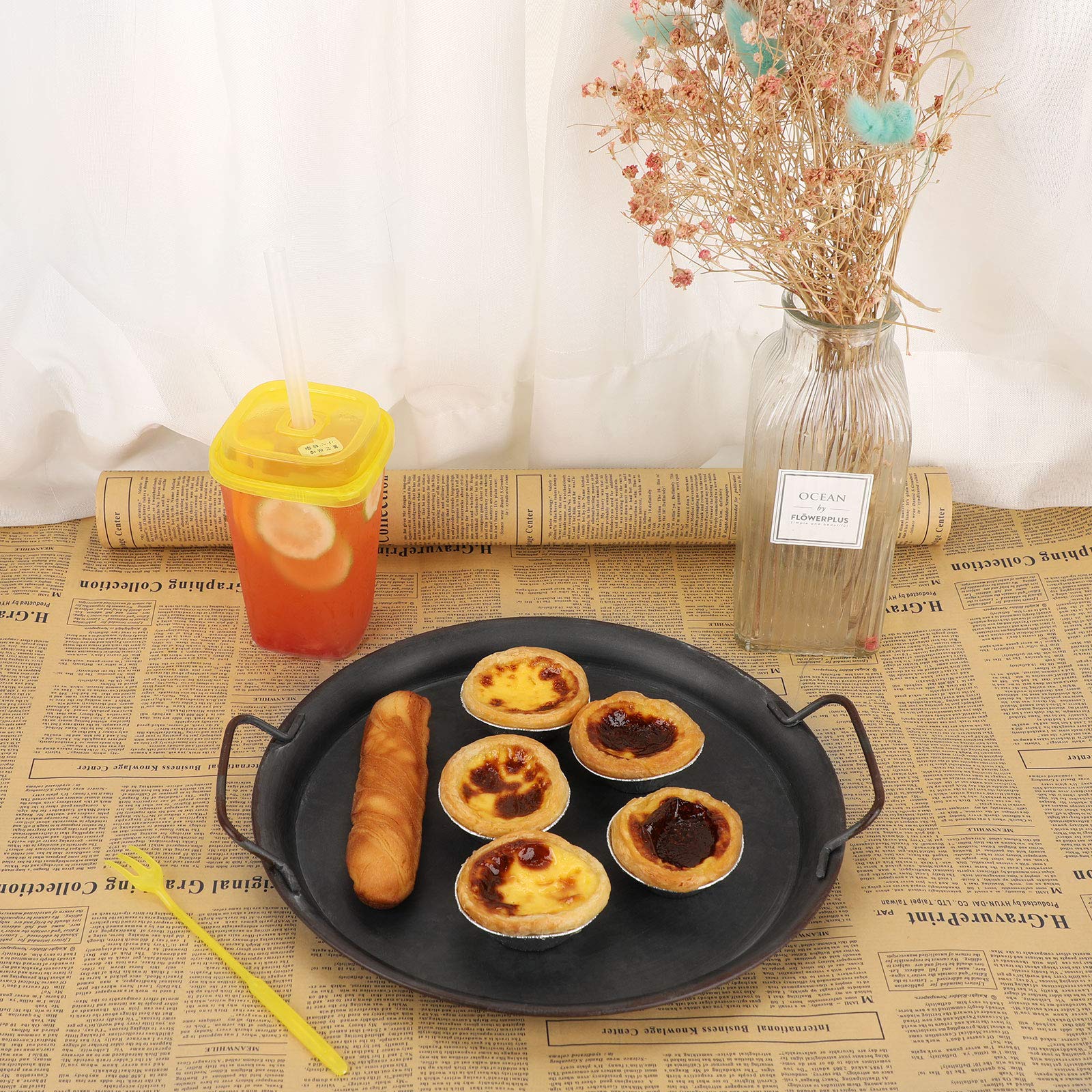 Hipiwe Industrial Style Metal Iron Tray - Galvanized Round Serving Tray with Handles for Coffee Table, Rustic Home Decor, Breakfast Serving Tray - Perfect for Dining, Entertaining & Farmhouse Style Decor