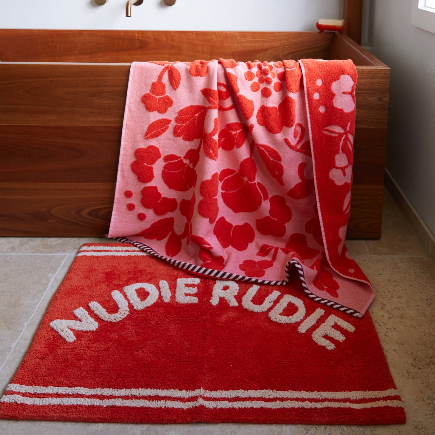 Elba Nudie Bath Mat - Soft Non-Slip Absorbent Bathroom Rug for Shower & Tub - Cherry Red - Perfect for Bathroom, Spa & Home Decor