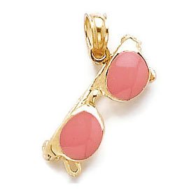 14K Yellow Gold Beach Charm Pendant with Pink Enamel Sunglasses - Perfect for Summer Vacations, Beach Trips & Casual Fashion Accessories