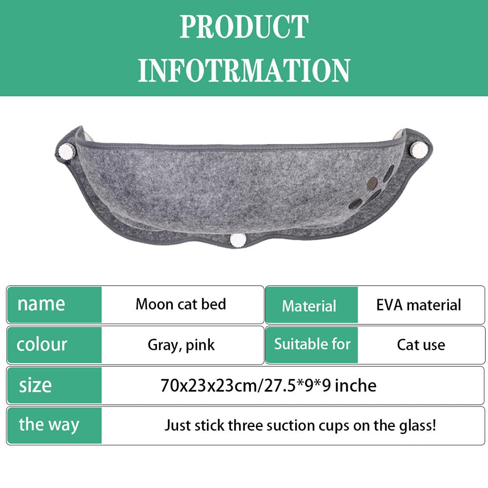 Large Gray Cat Window Perch Hammock Seat - Heavy Duty Suction Cups, Breathable & Washable Cat Bed for Indoor Cats | Perfect for Sunny Windows, Apartment Living & Feline Relaxation (3 Suction Cups Included)