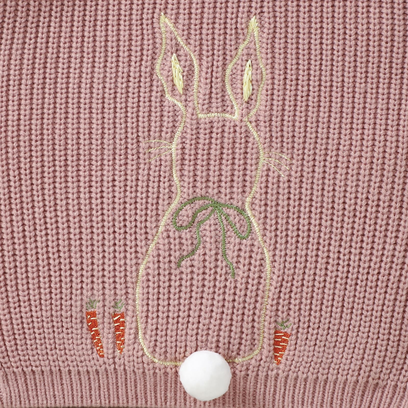 Adorable Baby Girl Easter Bunny Embroidered Knit Sweater - Long Sleeve Toddler Easter Outfit for Spring Photos & Family Gatherings