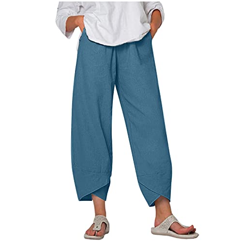 aihihe Women's Casual Wide Leg Pants - Summer Boho Cotton Linen Harem Sweatpants with Pockets | Comfortable Baggy Capri Pants for Yoga, Travel & Lounge Wear