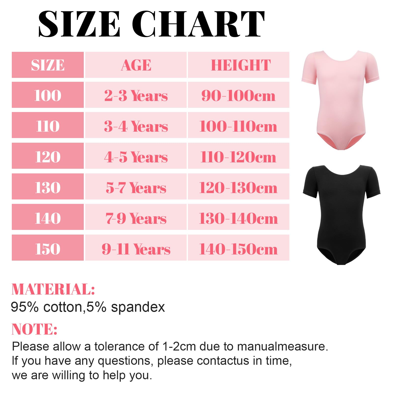 Monbessi Girls Short Sleeve Basic Leotard - Cotton Ballet Dance Gymnastics Bodysuit for Toddler, Little & Big Kids - Perfect for Dance Class, Recitals & Gymnastics Practice