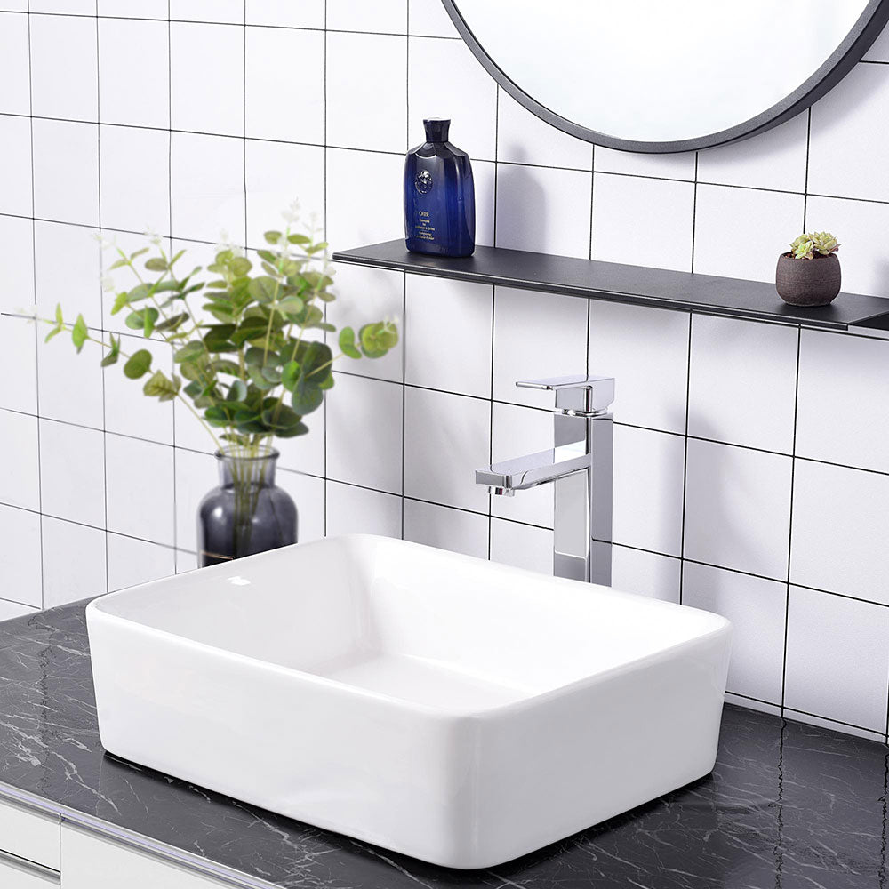 Aquaterior Modern Square Bathroom Vessel Sink Faucet - 11.8 Inch Contemporary Lavatory Faucet for Bathroom Vanity, Perfect for Modern Home Decor and Spa-Like Bathroom Upgrades