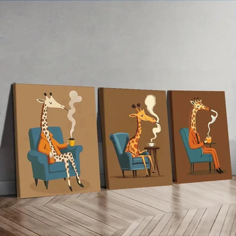 3-Piece Giraffe on Chair Wall Art Set - Framed Canvas 50x70cm - High Quality Print - 100% Australian Made - Ready to Hang - Perfect for Living Room, Bedroom & Office Decor