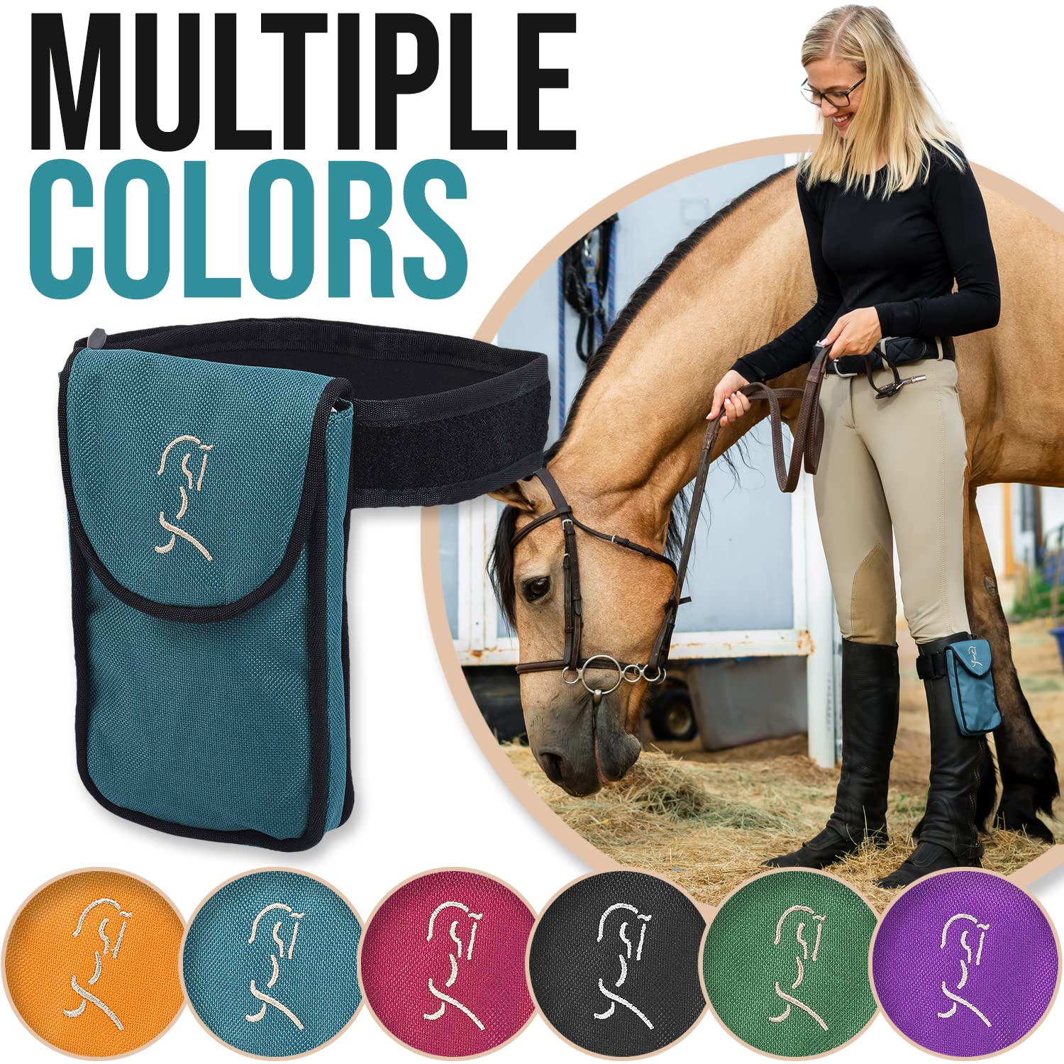 Equestrian Cell Phone Holder - XL Aqua Leg Band Holster with Padded Strap & Magnetic Closure | Durable Nylon Horse Riding Accessories | Universal Fit for Smartphones | Machine Washable | Perfect for Trail Riding, Horse Shows & Outdoor Activities
