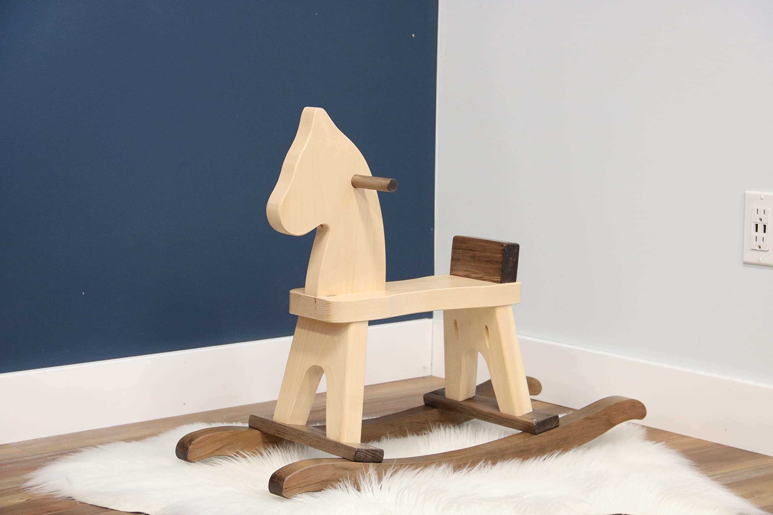 AmishToyBox.com Handmade Wooden Rocking Horse - Natural Walnut Toddler Ride-On Toy for Kids Ages 1-3 | Classic Nursery Decor & Imaginative Play Gift