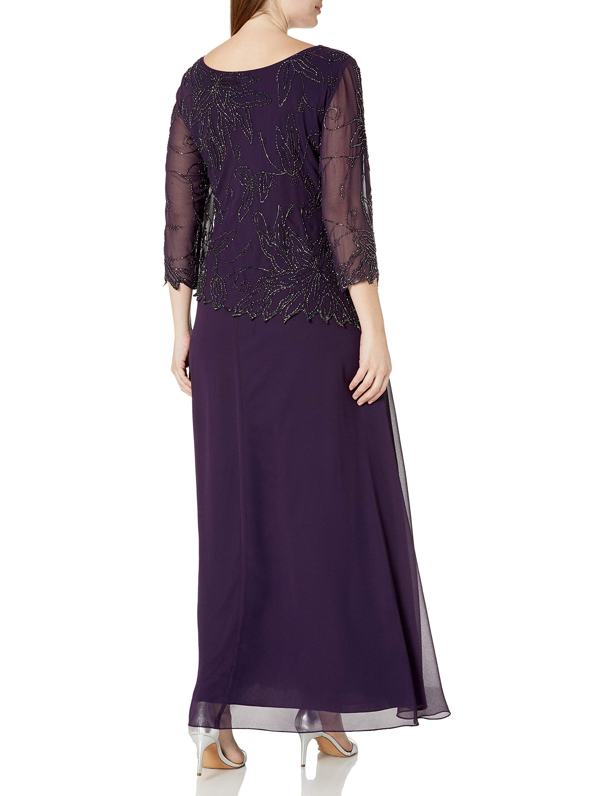 J Kara Women's Plus Size 3/4 Sleeve Scallop Edge Mock Flare Dress - Elegant A-Line Cocktail Party & Wedding Guest Outfit