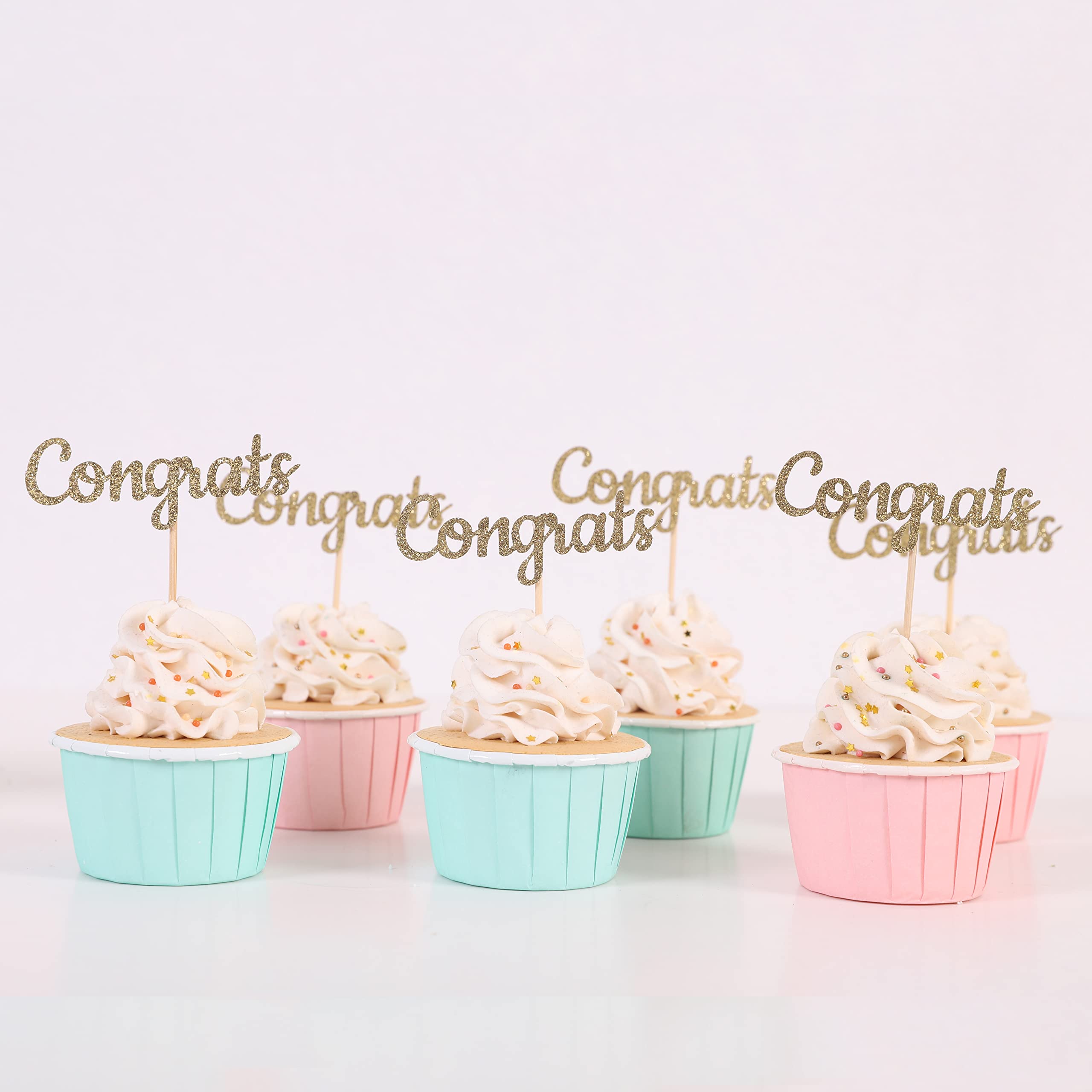 Graduation Cupcake Toppers - Glitter Congrats Food Picks for Graduation Party Decorations, Retirement Celebrations & 2022 Events - Perfect for Cake Decorating, Dessert Displays & Special Occasions