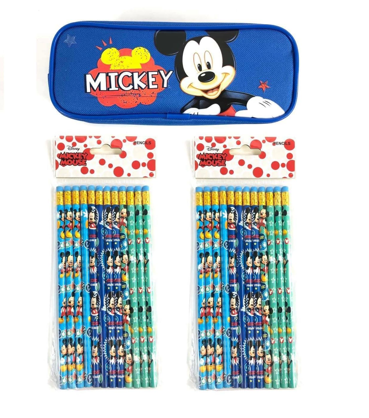 Disney Mickey Mouse Pencil Set with Pencil Pouch - 12 Pack Colorful Writing Pencils & Cute Storage Case for School, Office, Art Supplies, Gifts & Collectibles