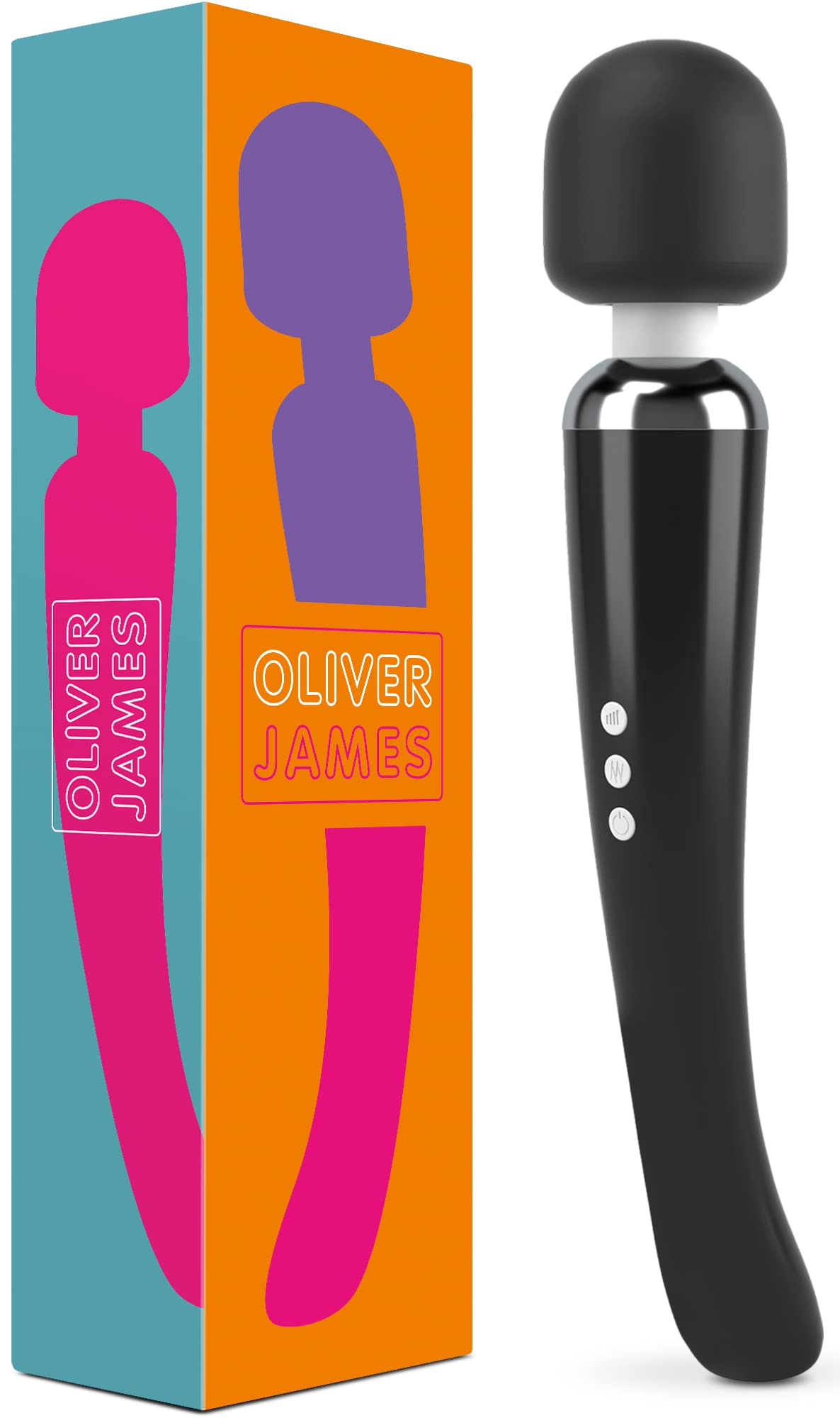 Oliver James Powerful Wand Massager - 20 Vibration Modes & 8 Speeds, Waterproof Wireless G-Spot Vibrator for Women, Clitoral Stimulator Adult Toy (Large, Black) - Perfect for Couples Play, Solo Pleasure & Sensual Massage