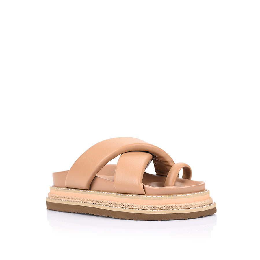 Thelma Women's Flatform Slide Sandals - Dark Camel Tan | Comfortable Summer Casual Shoes for Beach, Pool, and Outdoor Wear