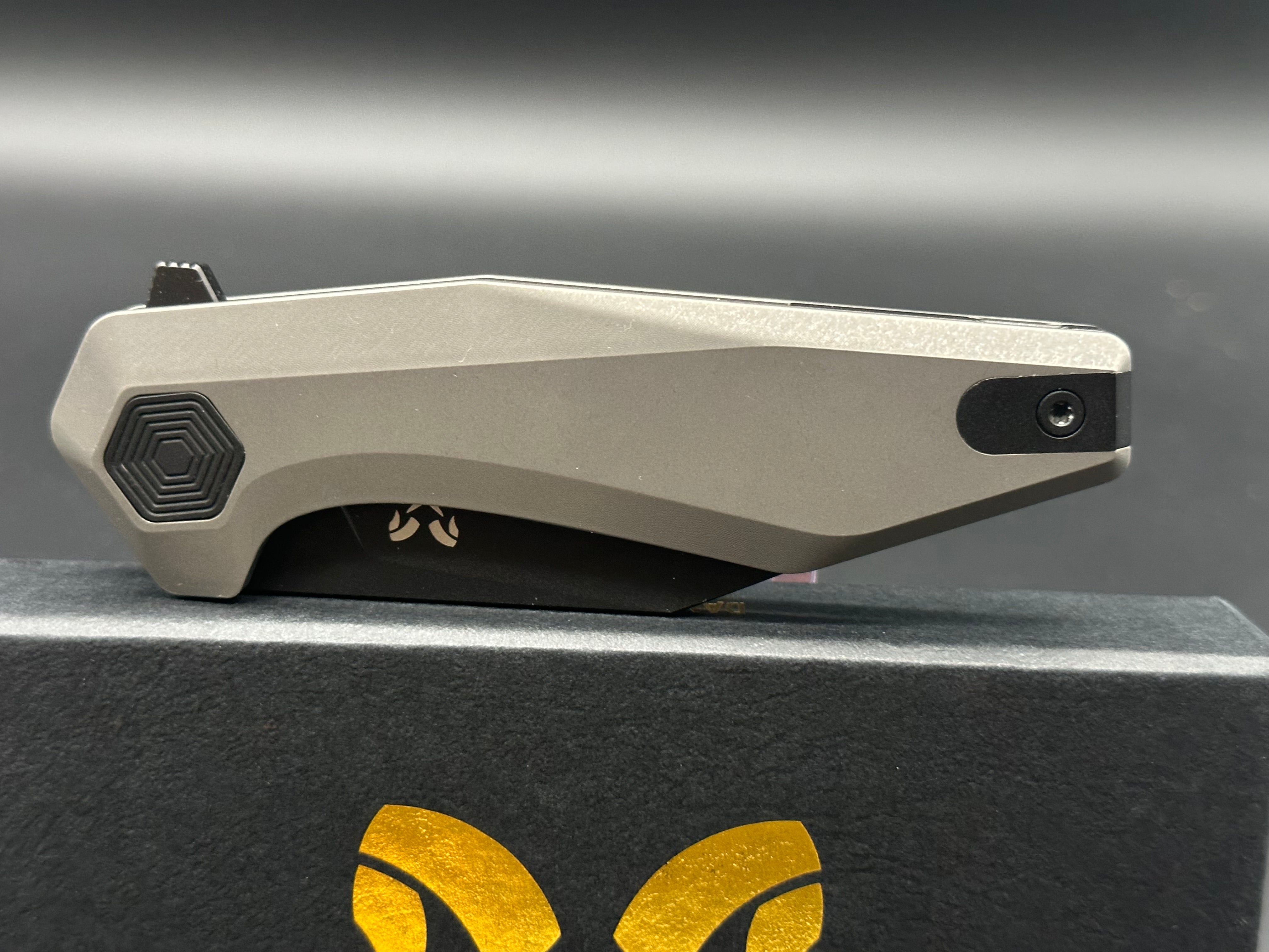 Damned Designs Fenrir Stonewash Titanium Reverse Tanto Knife - Black CPM S35VN Steel Blade - EDC, Outdoor Camping, Survival Gear, Tactical Tool