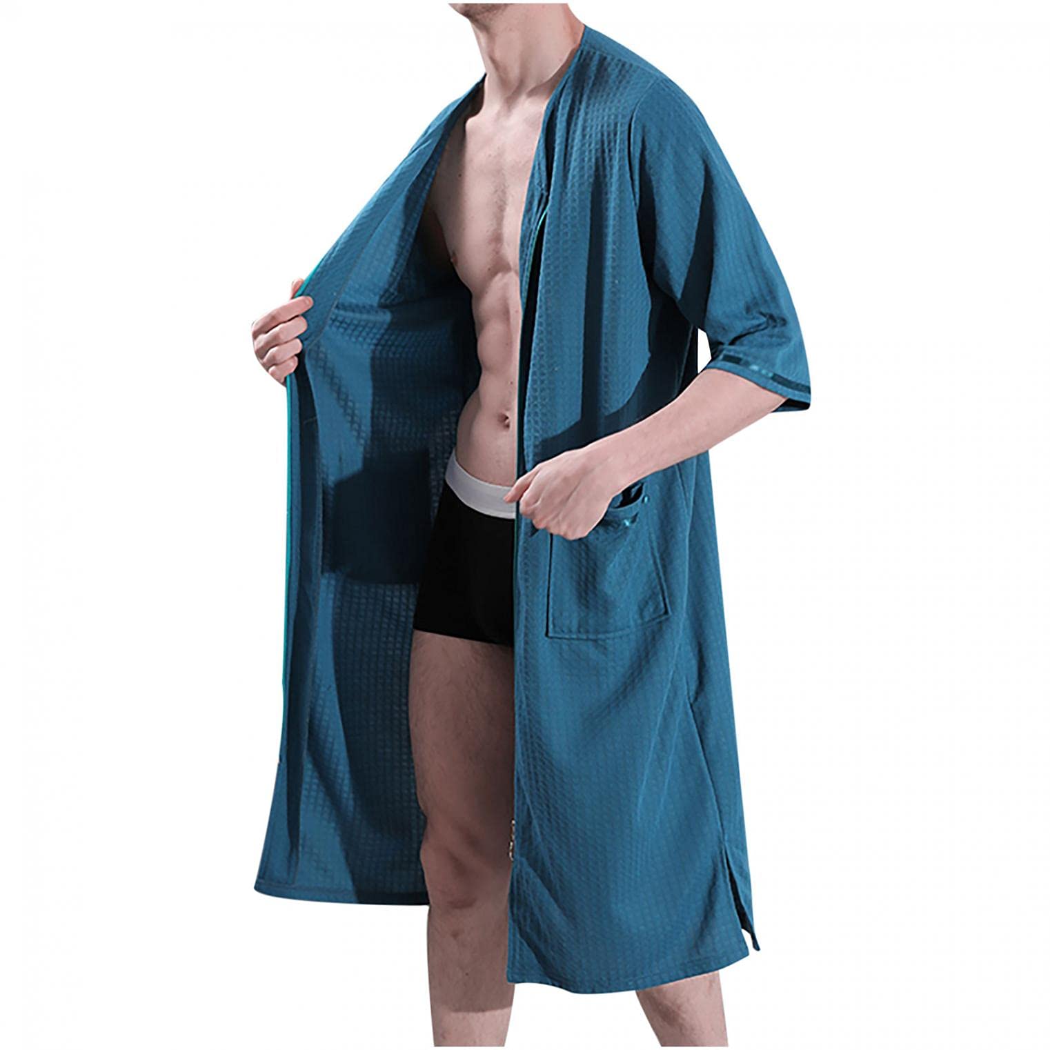 Men's Zip Up Waffle Robe - Warm & Cozy Fleece Pajamas, Soft Loose Bathrobe for Couples - Perfect for Winter Nights, Spa Days & Relaxing at Home
