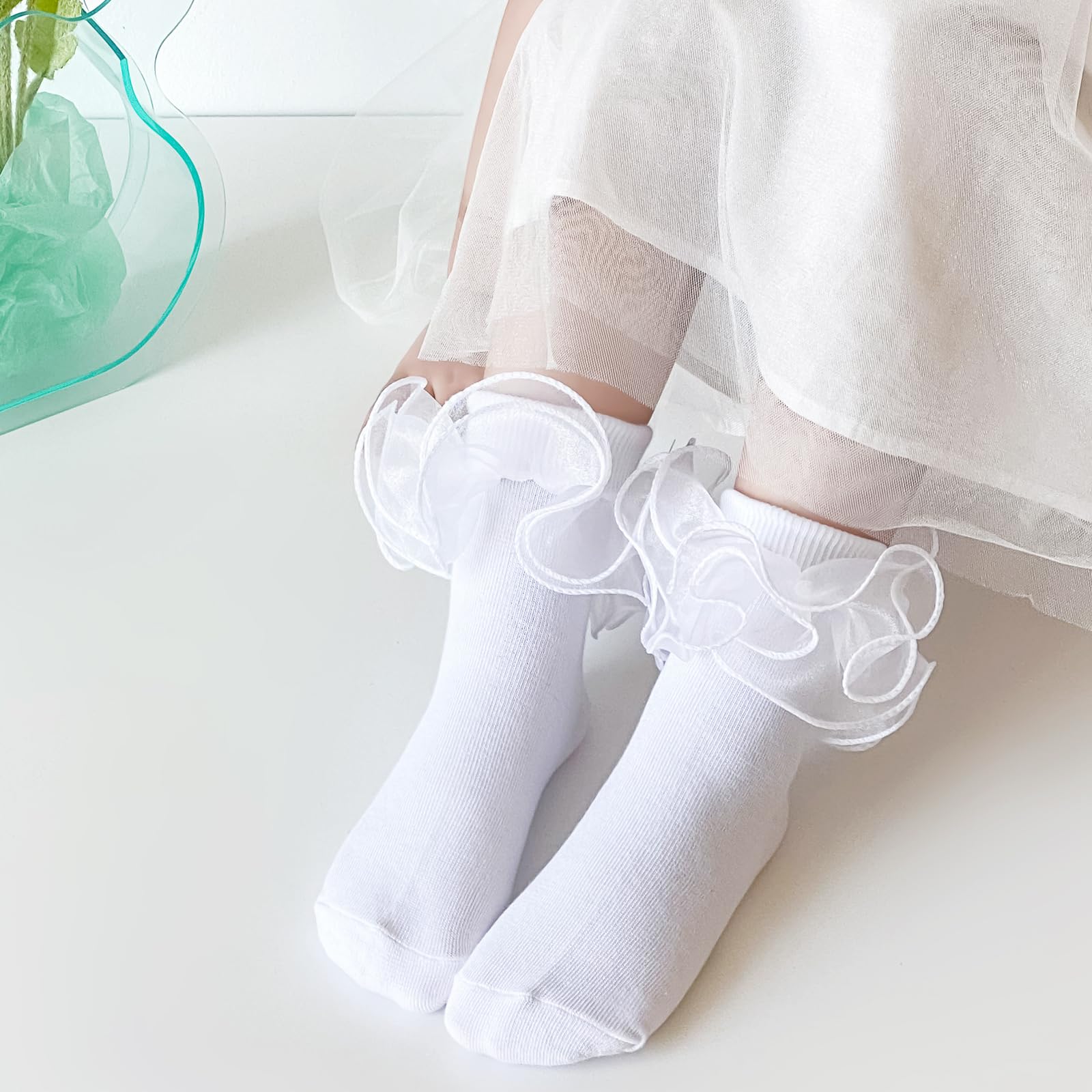 Girls Ruffle Socks - Double Lace Frilly Dress Socks for Toddler & Little Girls (2-3 Pack) - Perfect for Parties, School & Special Occasions