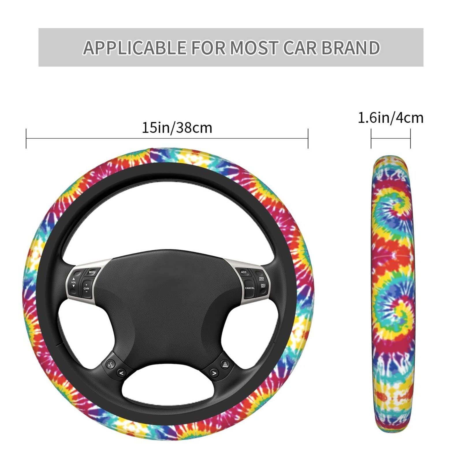 Delerain Tie Dye Steering Wheel Cover - Anti-Slip Elastic Car Accessory - Universal 15 Inch Wheel Protector for Men & Women - Perfect for Road Trips, Daily Commutes & Car Customization