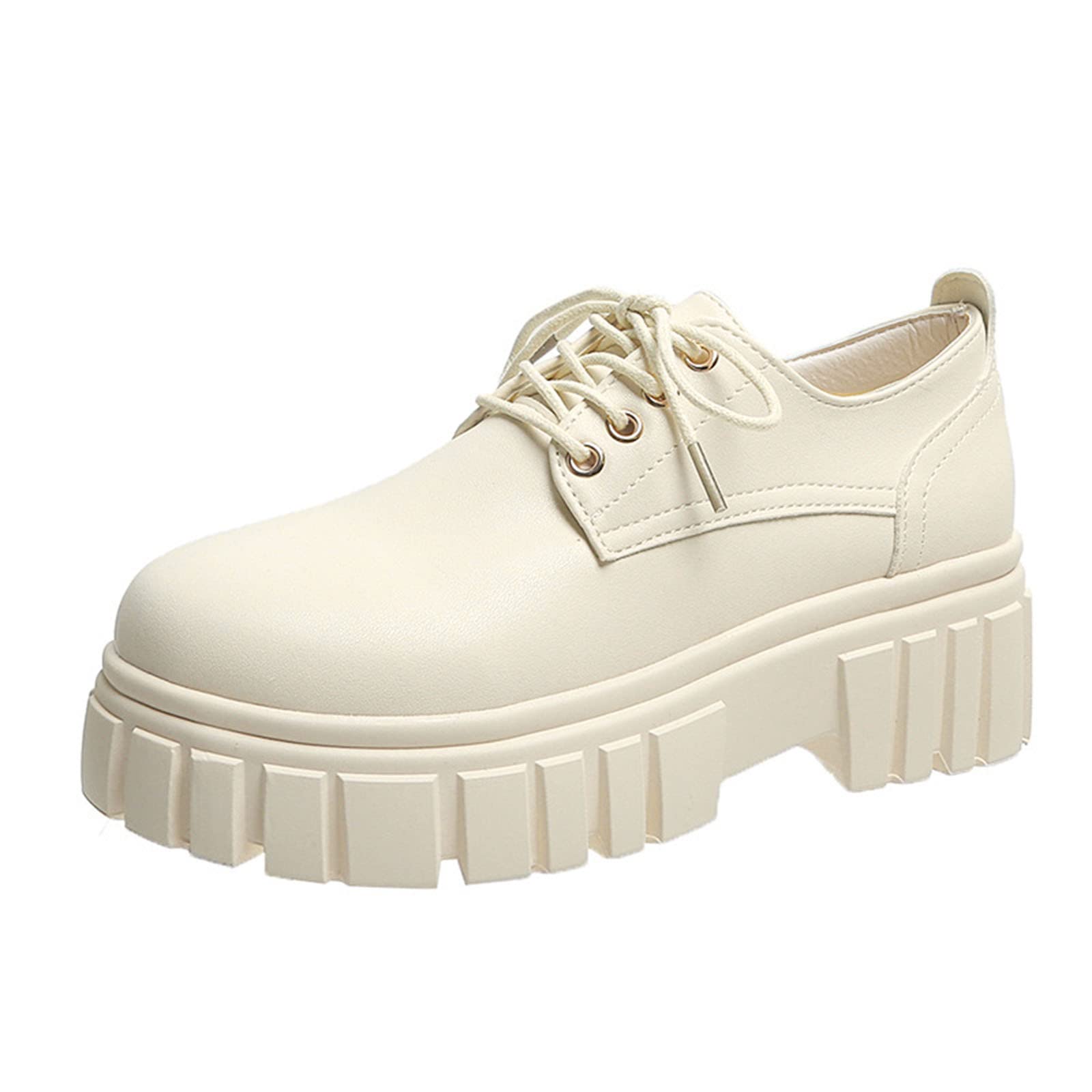 Stylish Women's Leather Lace-Up Casual Shoes - Comfortable Thick Sole British Pumps for Work & Dressy Occasions | Perfect for Office, Parties & Everyday Wear