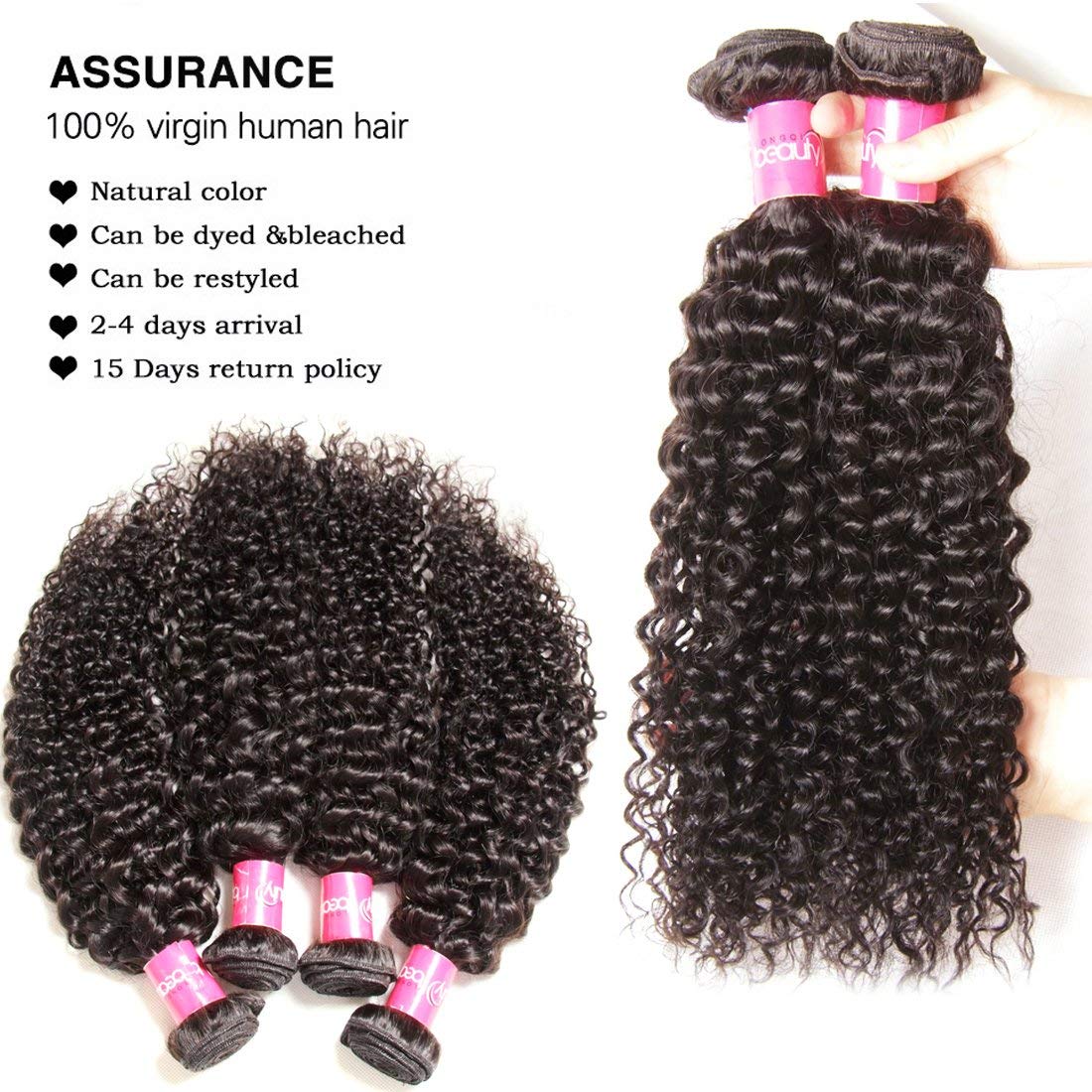 ALI JULIA 3-Pack 10A Malaysian Virgin Curly Hair Extensions - 100% Human Hair Weft (16/18/20 Inch) 95-100g/pc - Natural Black Color for Styling, Volume & Length - Perfect for Daily Wear, Parties & Special Occasions