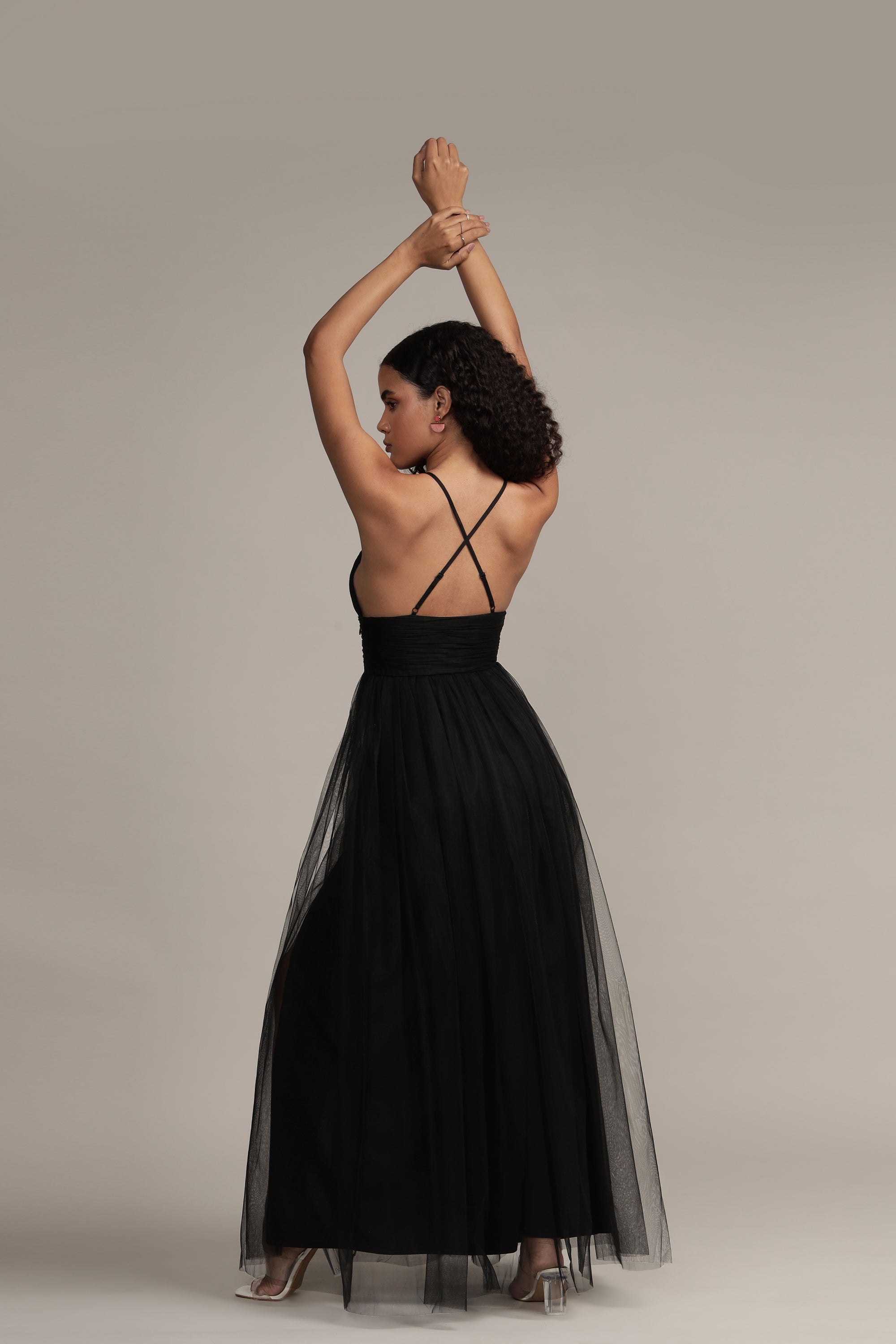 Elegant Black Opal Tulle Maxi Dress for Women - Perfect for Evening Parties, Weddings & Special Occasions