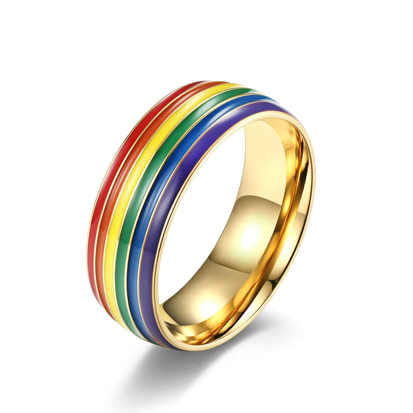 Daesar Stainless Steel Rainbow LGBT Ring for Men - 8MM Comfort Fit Promise Ring for Couples & Gifts