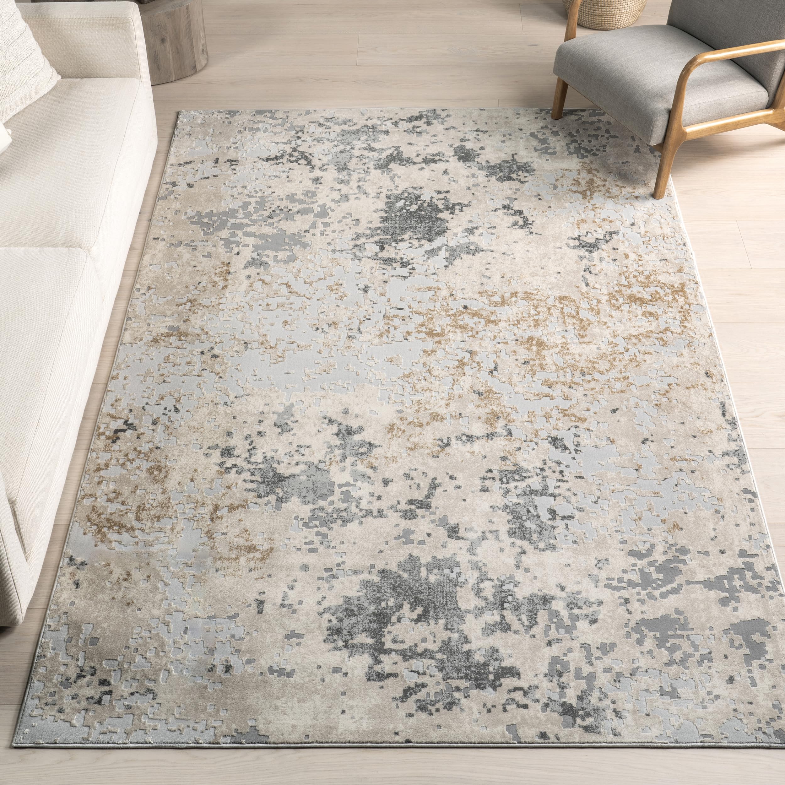 nuLOOM Chastin Modern Abstract Area Rug - 6'x6' Square Contemporary Beige & Gray Rug for Living Room, Bedroom, Dining Room - Soft & Durable Indoor Floor Decor for Home Office & Apartment