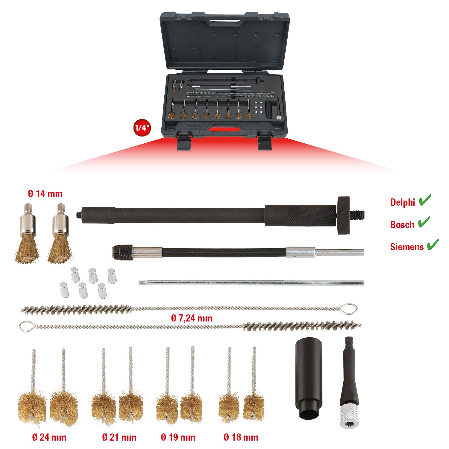KS TOOLS 152.1370 23件套喷油泵清洁工具套装 - 适用于柴油发动机维护与保养