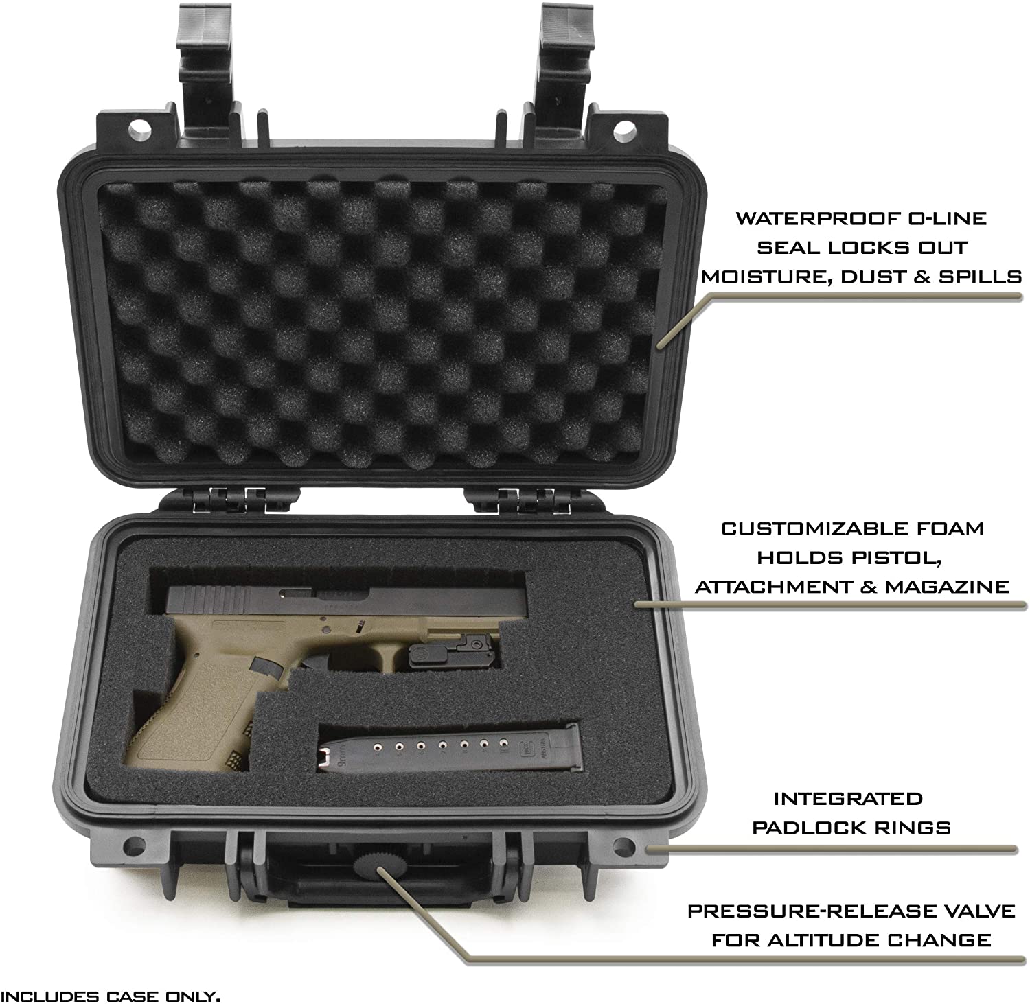 CASEMATIX 12 Hard Gun Case - Waterproof & Shockproof Pistol Case for Compact 9mm Handguns | Durable Handgun Storage for Travel, Range & Home Protection