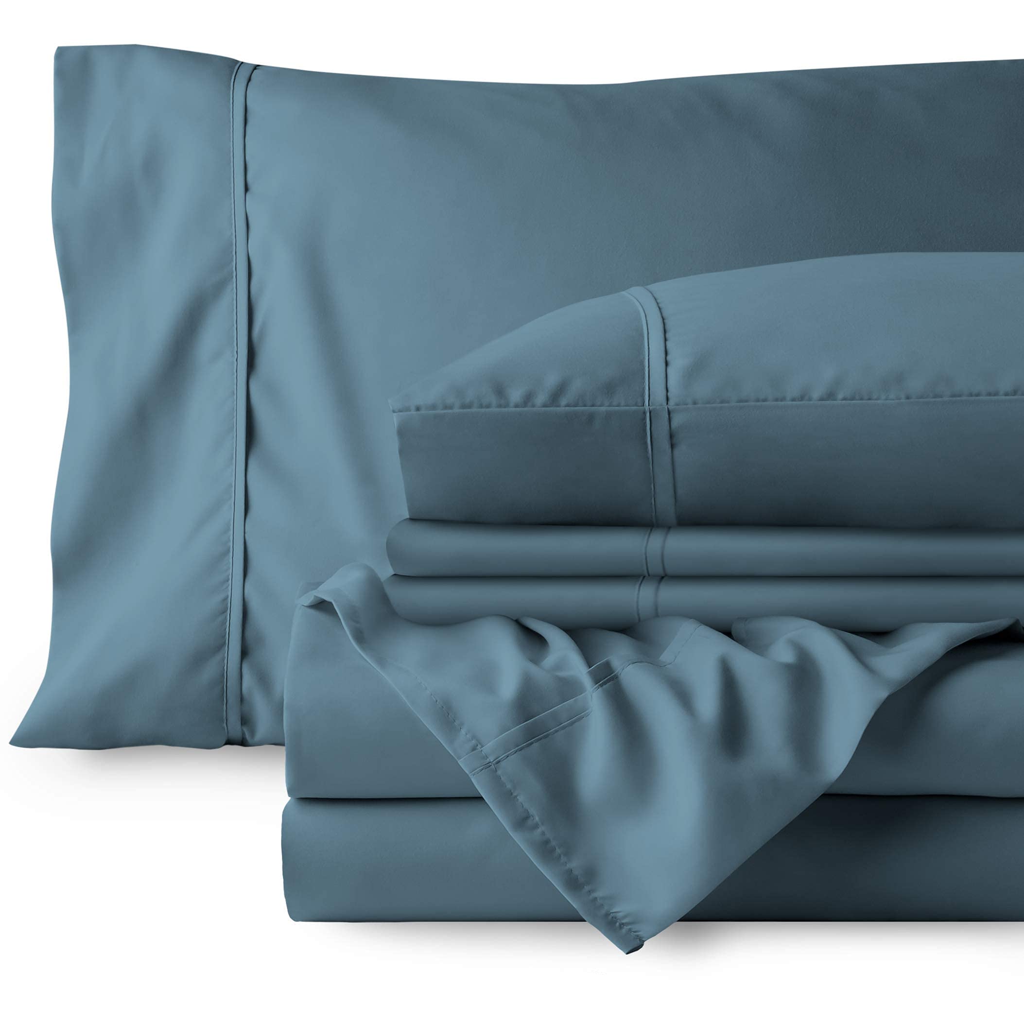 Bare Home 6-Piece Microfiber Sheet Set with 4 Pillowcases - Queen Size Coronet Blue Bedding Bundle | Soft Breathable Sheets for Comfortable Sleep & Hotel-Style Luxury Bedroom Upgrade