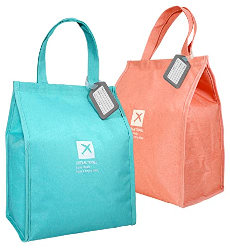 TEVEZBEN Insulated Large Waterproof Lunch Tote Bag for Women & Men - 2 Pack (Blue + Inulin) - Perfect for Office, School, Picnics & Outdoor Activities