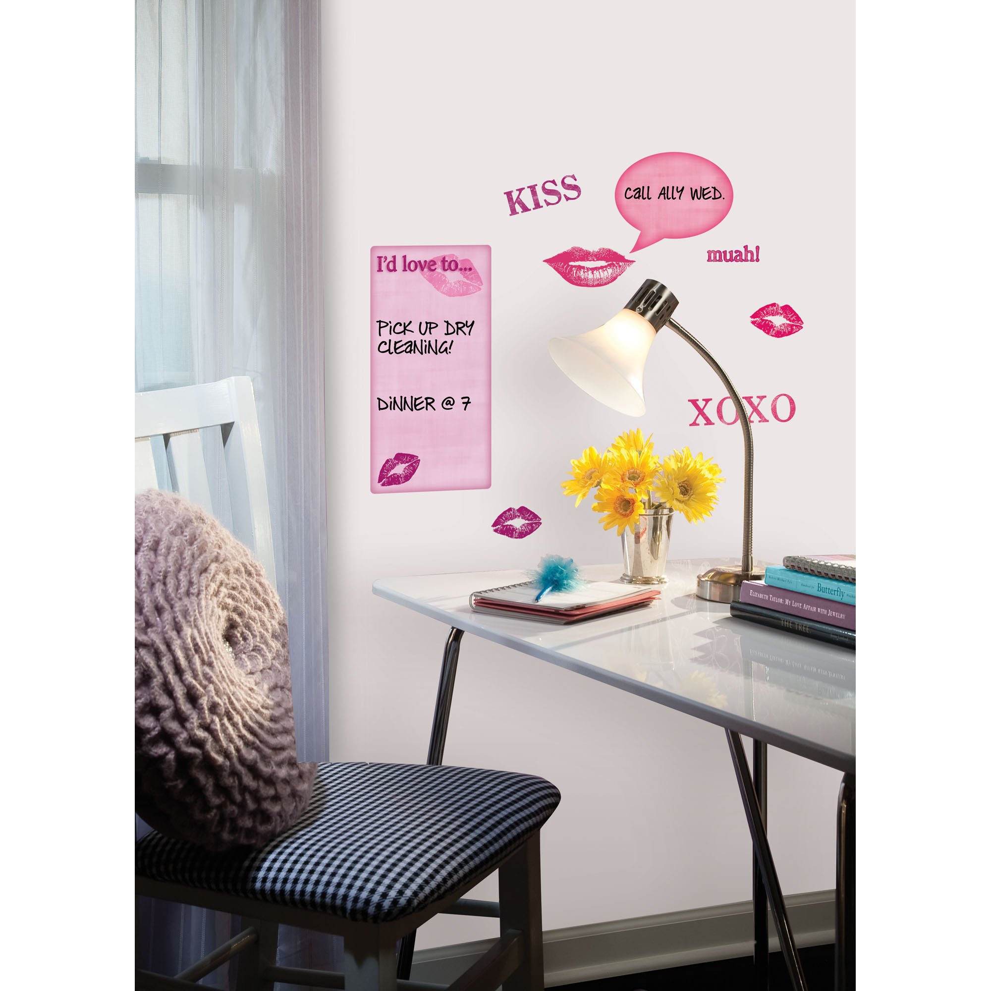 ROOMMATES RMK1780SCS Kisses Dry Erase Peel and Stick Wall Decals - Removable Wall Stickers for Kids Bedroom, Office, Classroom & Home Decor - Perfect for DIY Wall Art, Whiteboard Notes & Creative Spaces