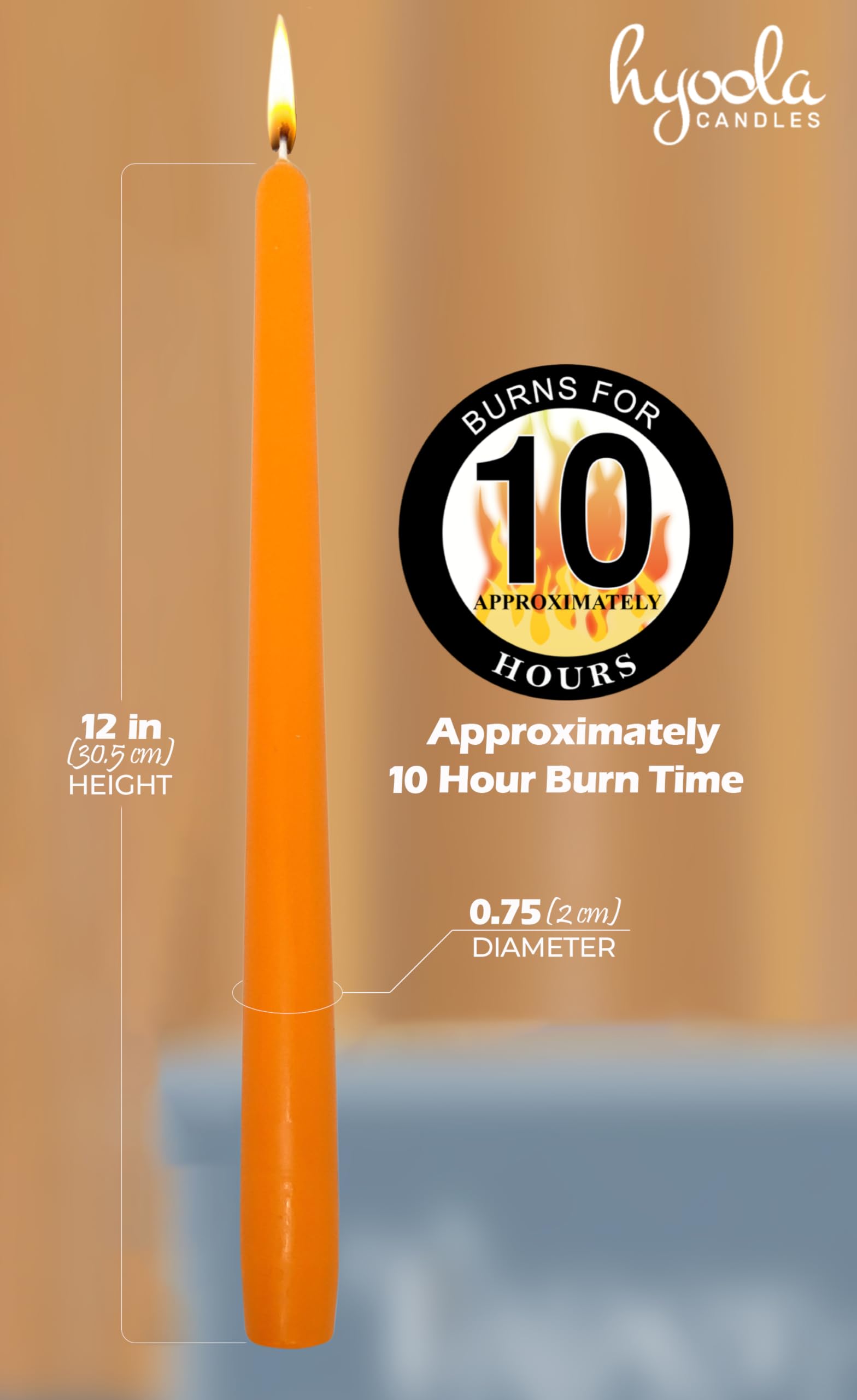 Hyoola 12 Inch Orange Unscented Dripless Taper Candles - 96 Pack Bulk for Weddings, Dining & Home Decor - Long Lasting 10 Hour Burn Time
