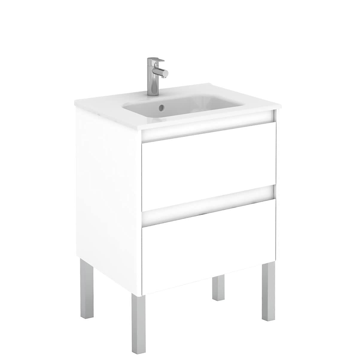 60F WG Ambra Gloss White Bathroom Vanity - Modern Single Sink Bathroom Cabinet with Soft-Close Doors for Home & Apartment Renovation