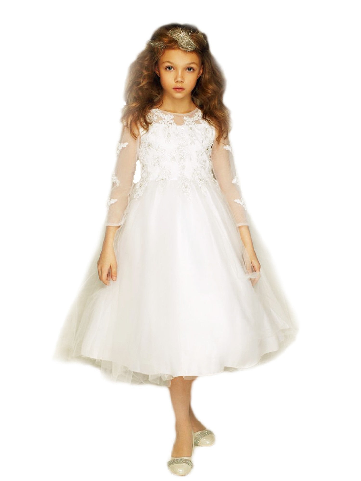 Ivory Embroidered Hi-Low Mayra Communion Dress for Big Girls - Sizes 8-16 | First Communion, Baptism, Special Occasions