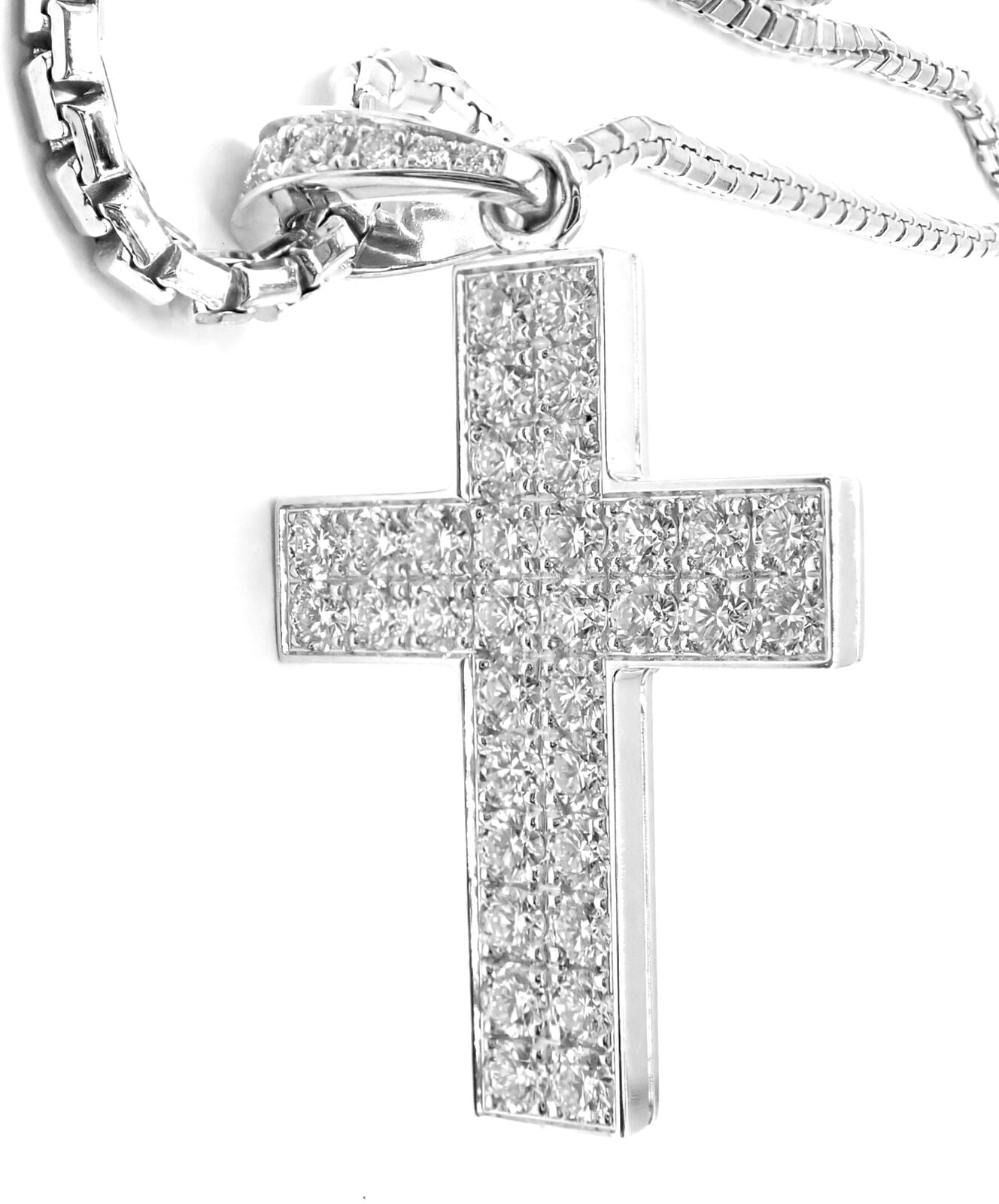 Authentic Cartier Cross 18K White Gold Diamond Pendant Necklace for Women - Luxury Jewelry Gift for Anniversary, Valentine's Day & Special Occasions