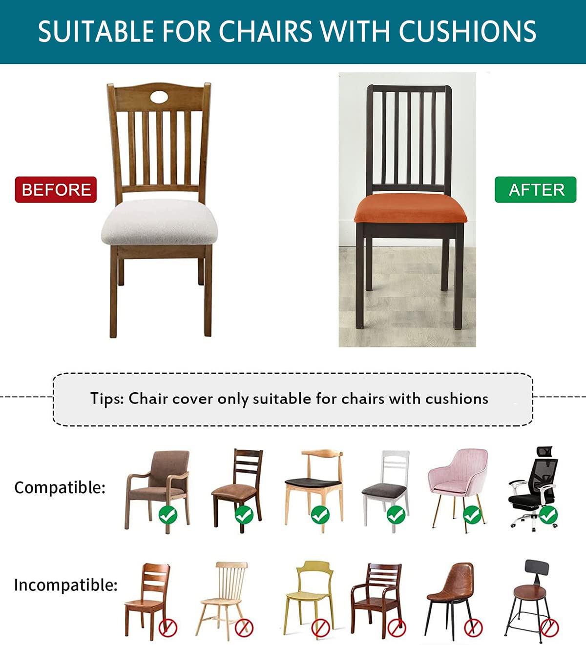 Velvet Stretch Chair Seat Covers - Soft Washable Dining Chair Protectors with Adjustable Straps (Rose Red, 2-Pack) | Perfect for Kitchen, Dining Room & Home Decor