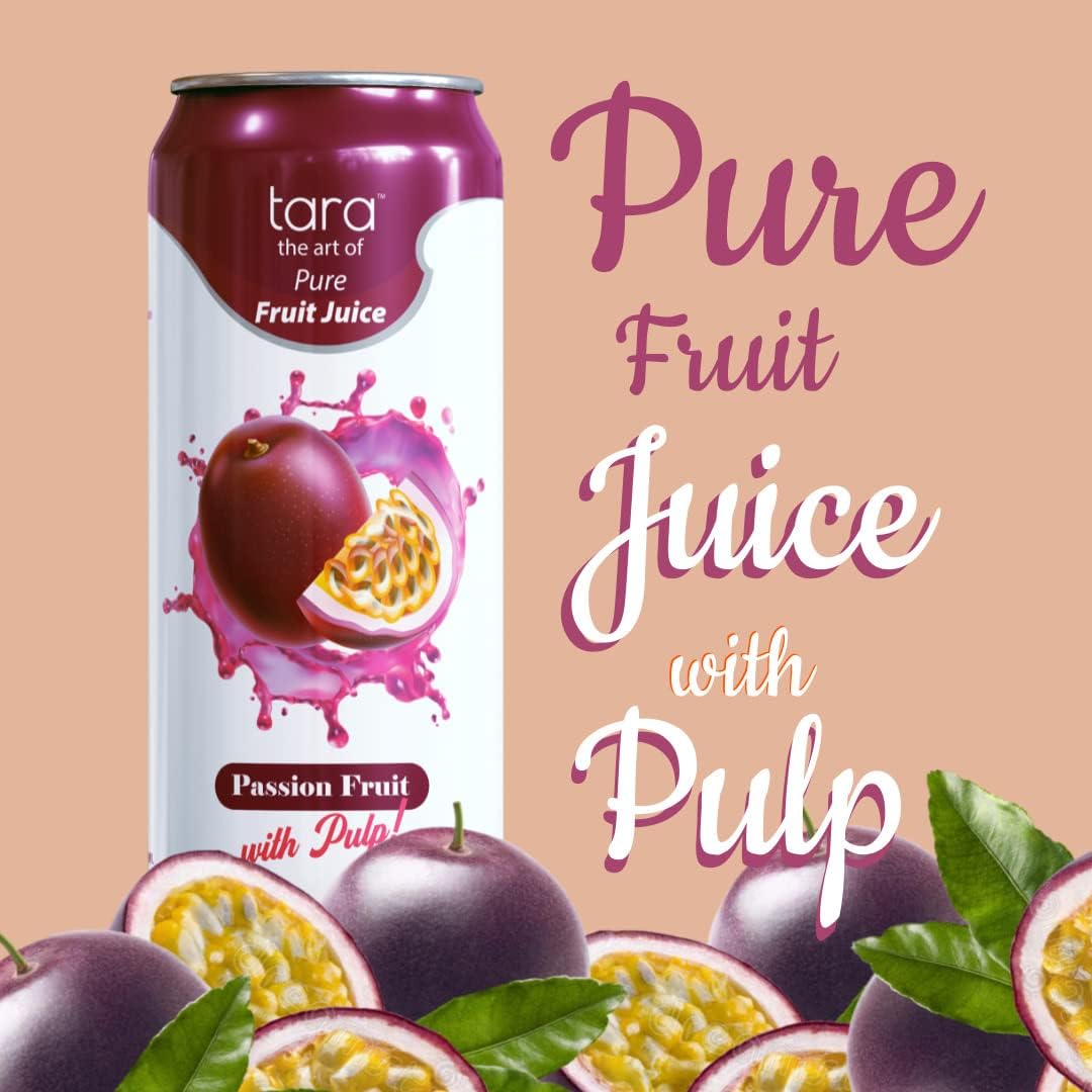 Tara Beverages 100% Pure Passion Fruit Juice with Pulp - No Added Sugar, No Preservatives, Natural Refreshment - 16.9 fl.oz (12 Pack) - Perfect for Breakfast, Smoothies & Healthy Hydration
